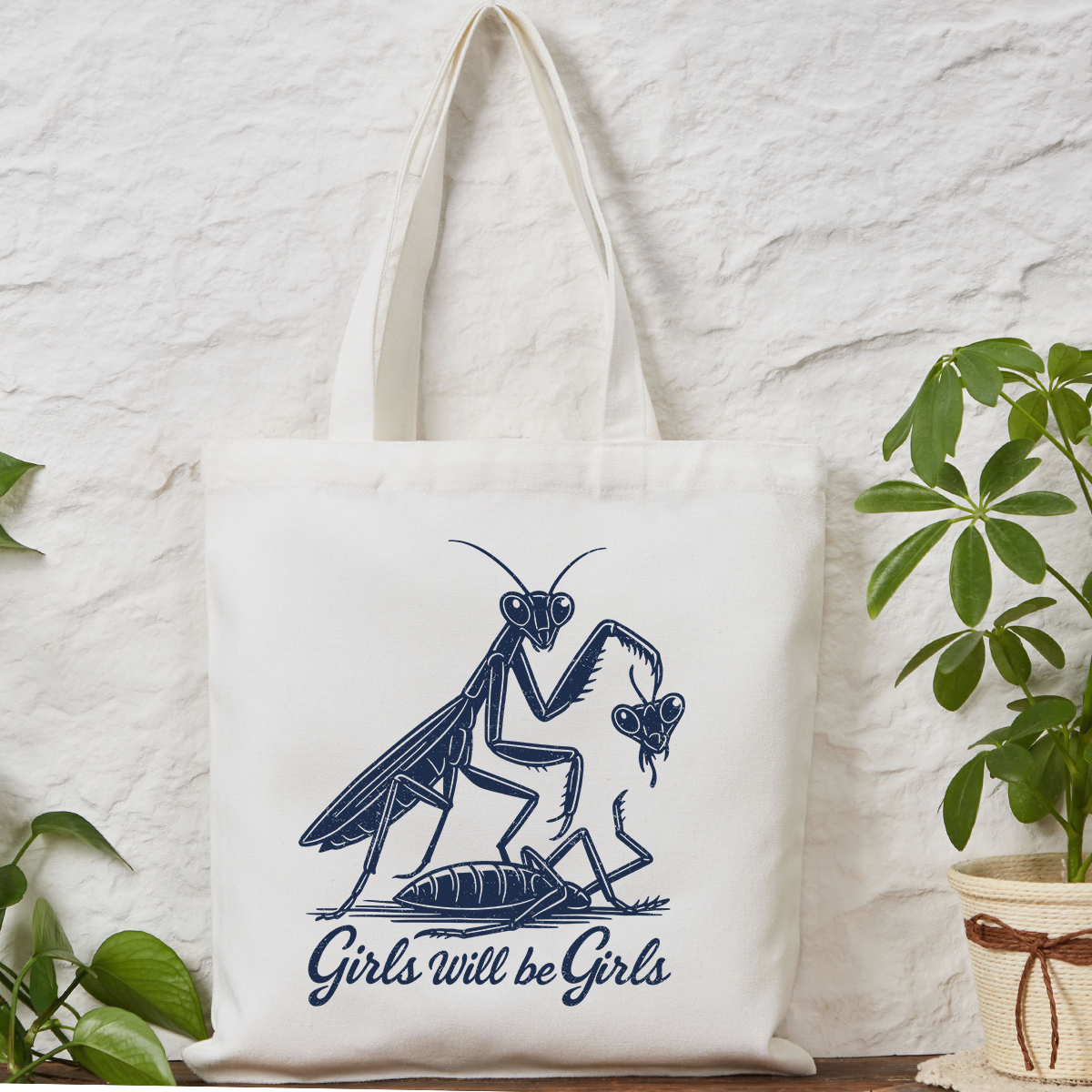 Purplehecate Girls Will Be Girls Praying Mantis Tote Bag