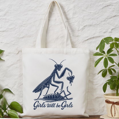 Purplehecate Girls Will Be Girls Praying Mantis Tote Bag