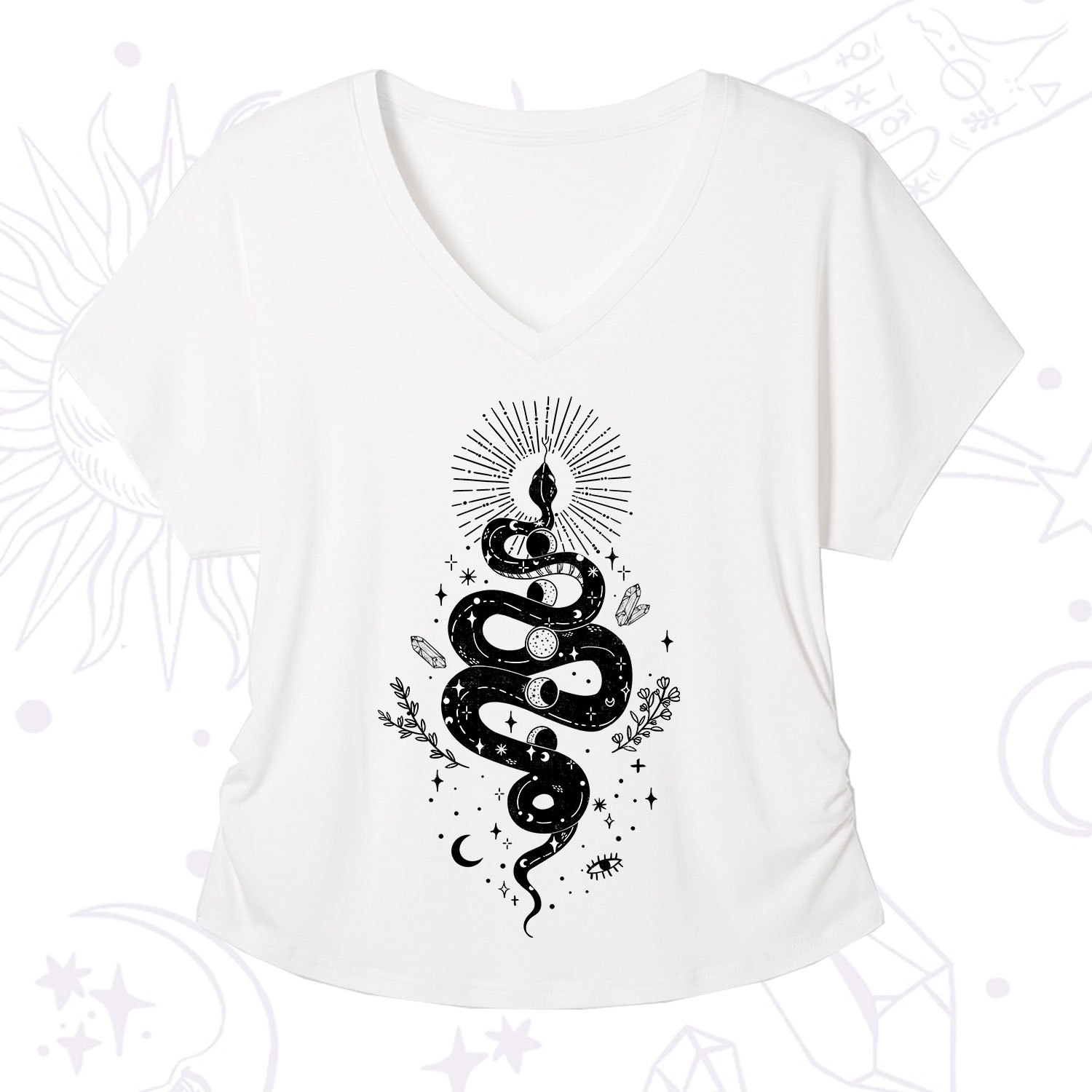 Purplehecate Mystical Moon Phases Snake V-Neck T-Shirt
