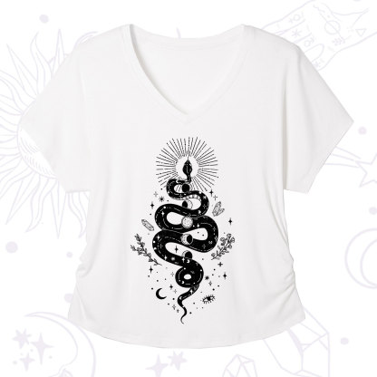 Purplehecate Mystical Moon Phases Snake V-Neck T-Shirt