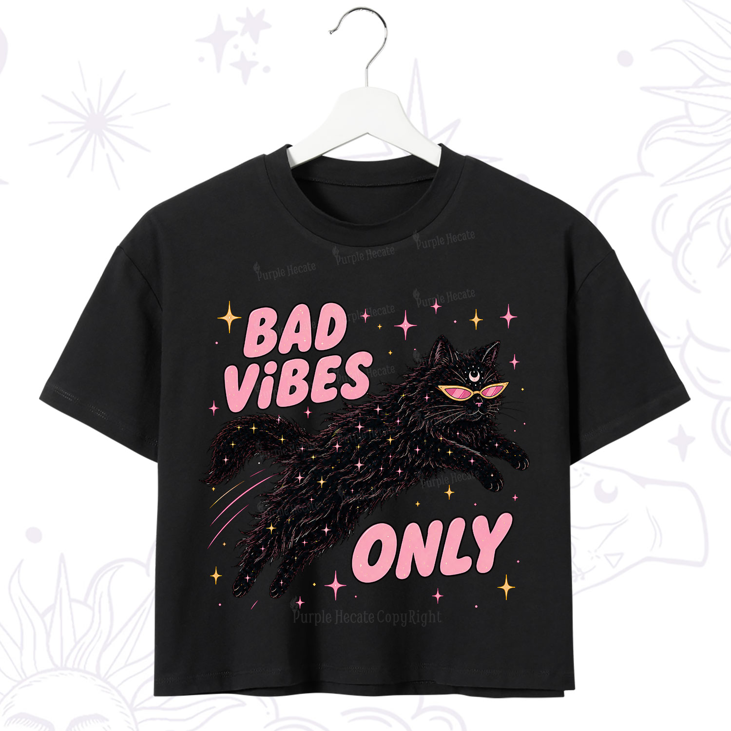 Purplehecate Black Cat Vibes Only Crop T-Shirt