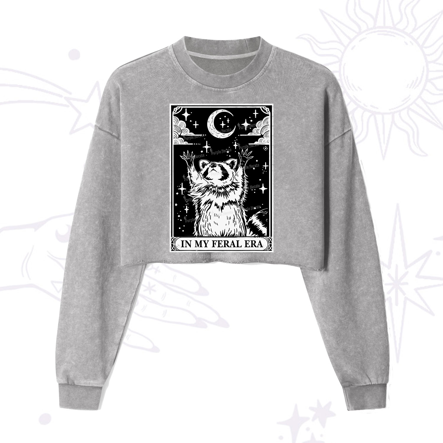 Purplehecate The In My Feral Era Oracle Card Cropped Washed Sweatshirt