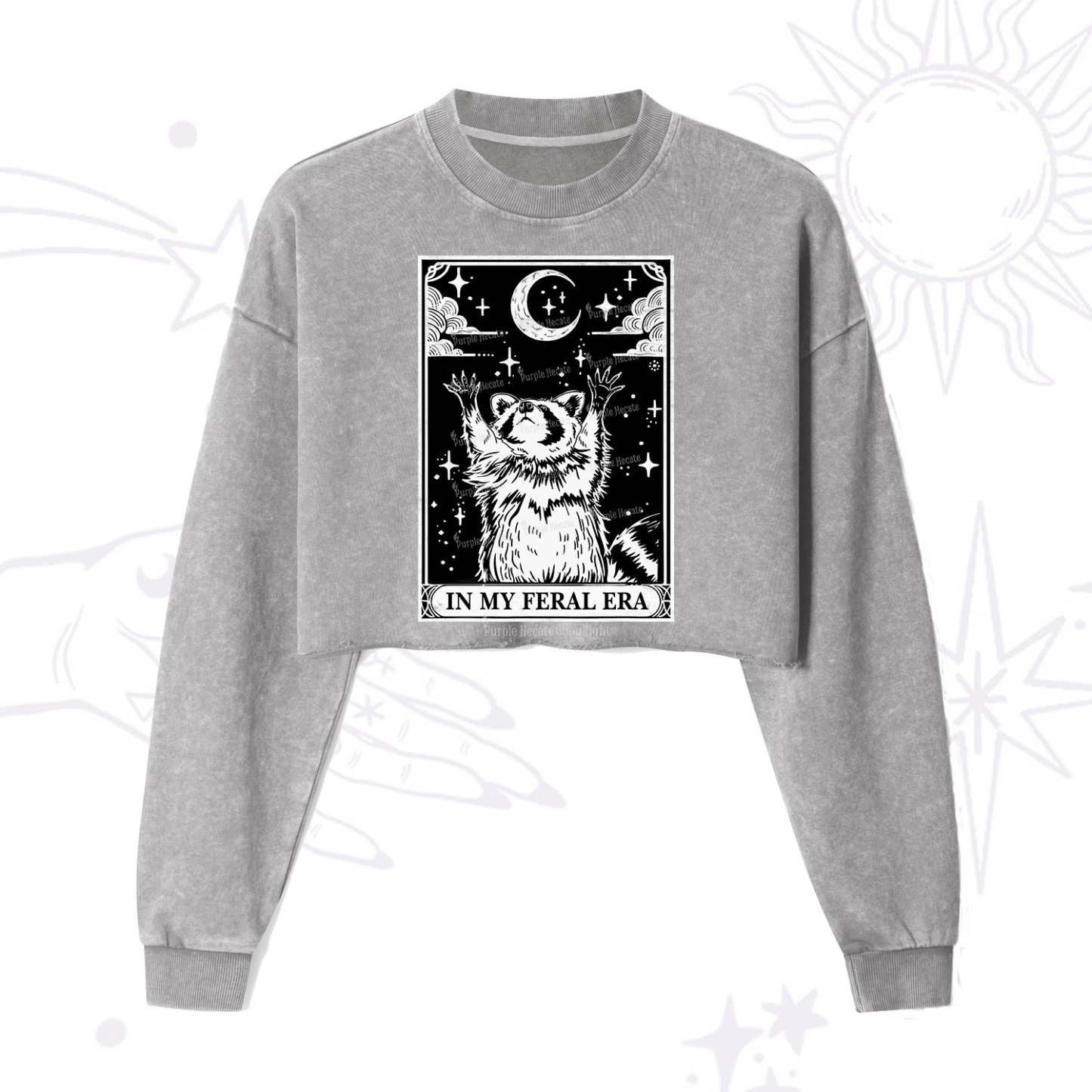 Purplehecate The In My Feral Era Oracle Card Cropped Washed Sweatshirt