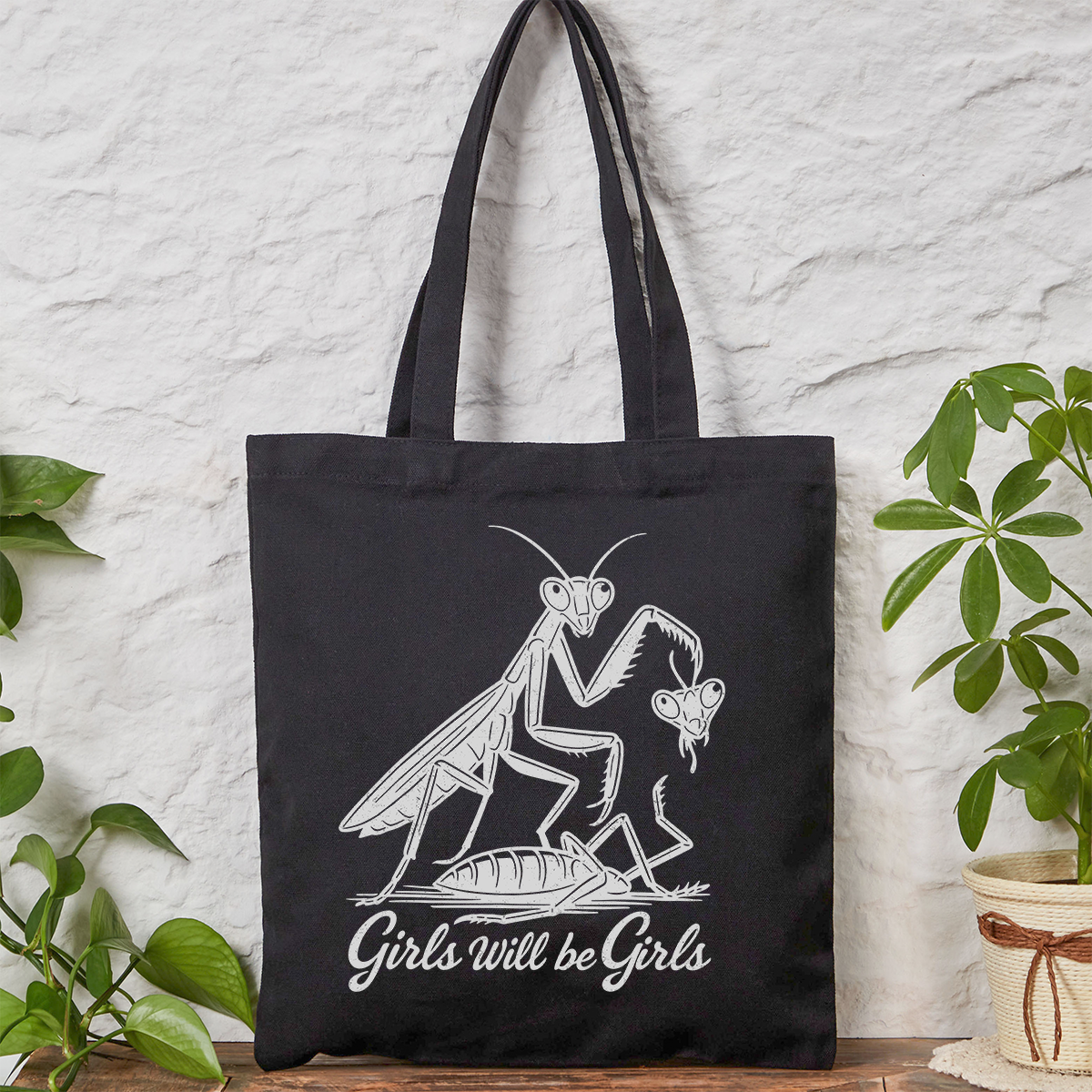 Purplehecate Girls Will Be Girls Praying Mantis Tote Bag