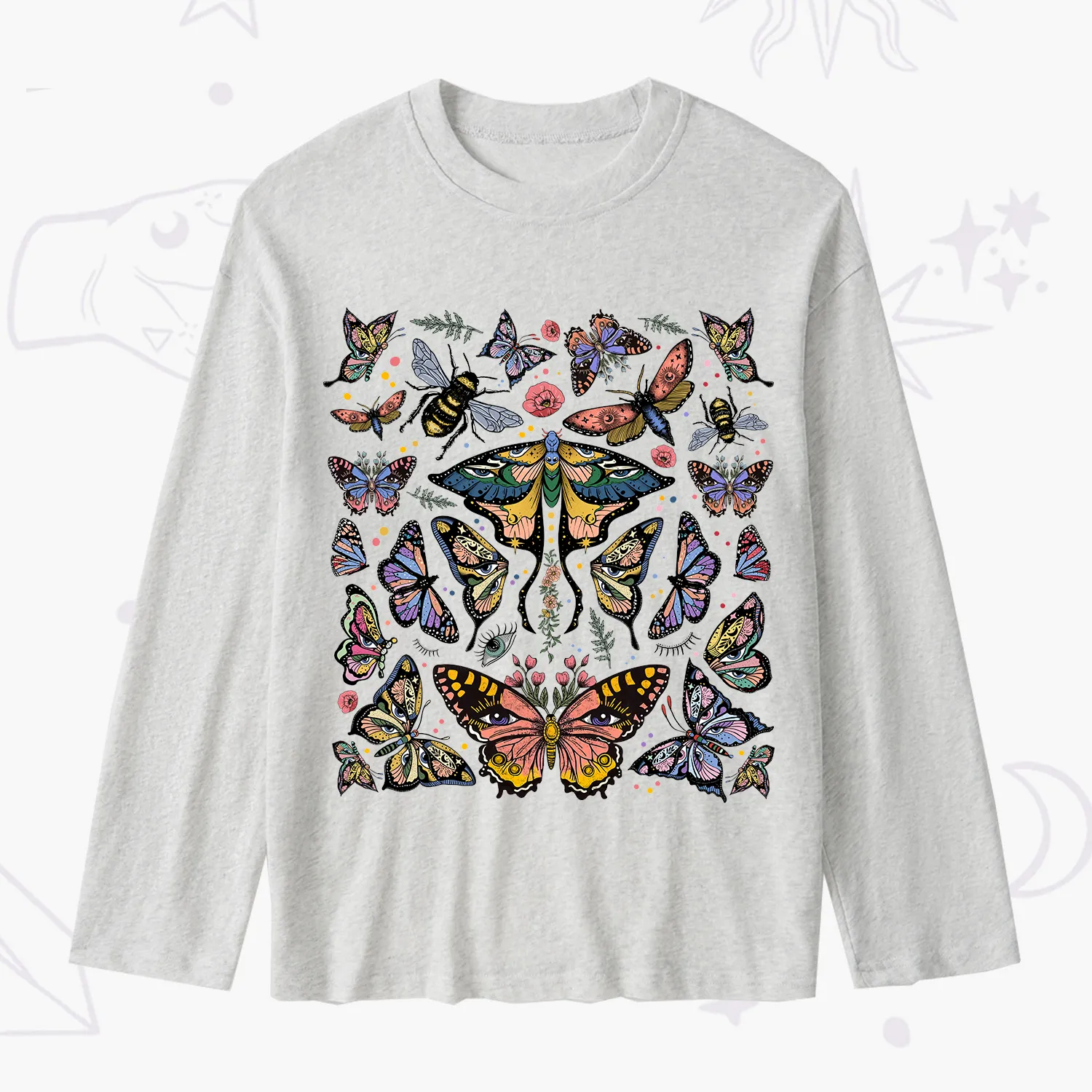Purplehecate Mystical Butterfly & Moth Slub Long Sleeve T-Shirt