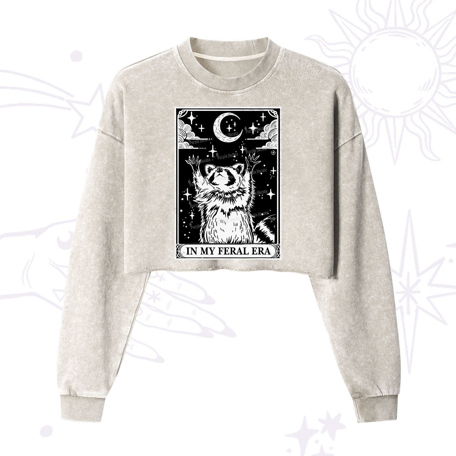 Purplehecate The In My Feral Era Oracle Card Cropped Washed Sweatshirt