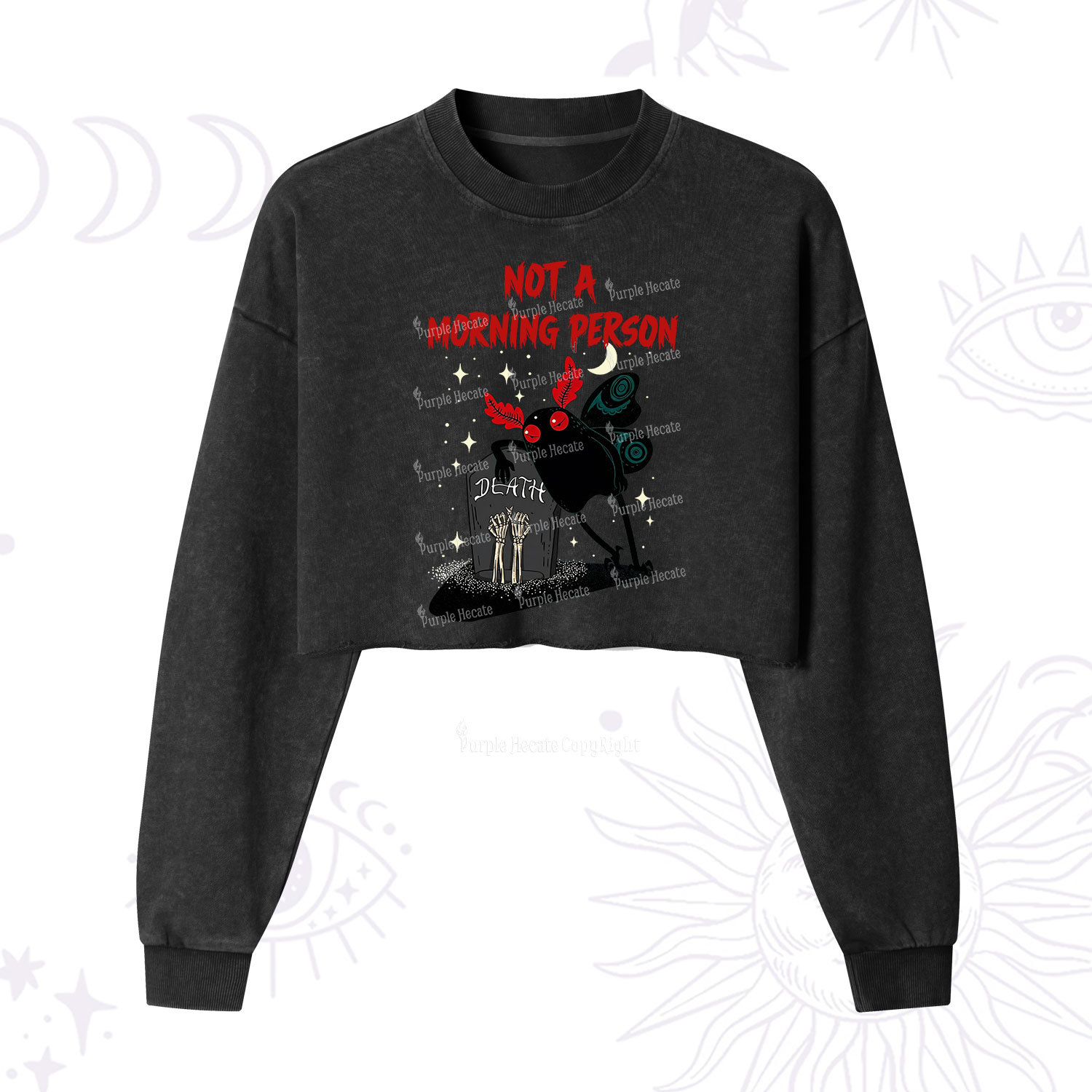 Purplehecate Not A Morning Person Cropped Washed Sweatshirt