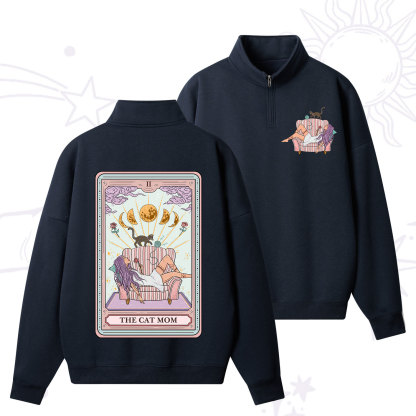 Purplehecate The Cat Mom Tarot Quarter Zip Fleece Sweatshirt