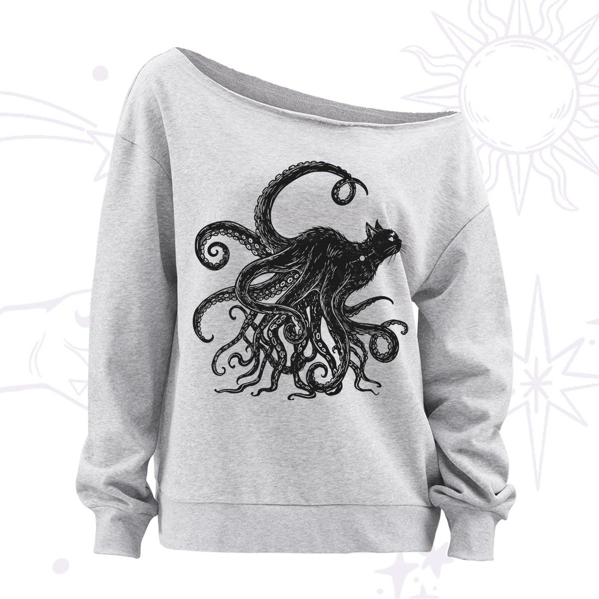 Purplehecate Black Cat with Octopus Tentacles Off The Shoulder Sweatshirt