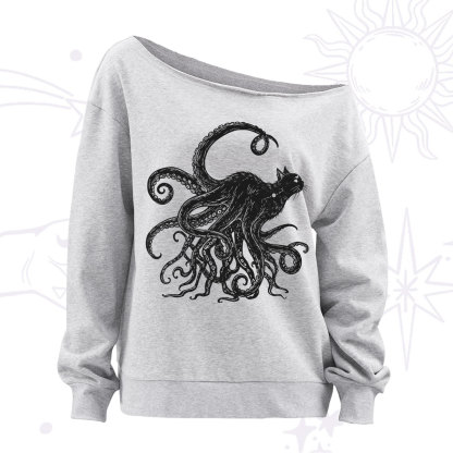 Purplehecate Black Cat with Octopus Tentacles Off The Shoulder Sweatshirt