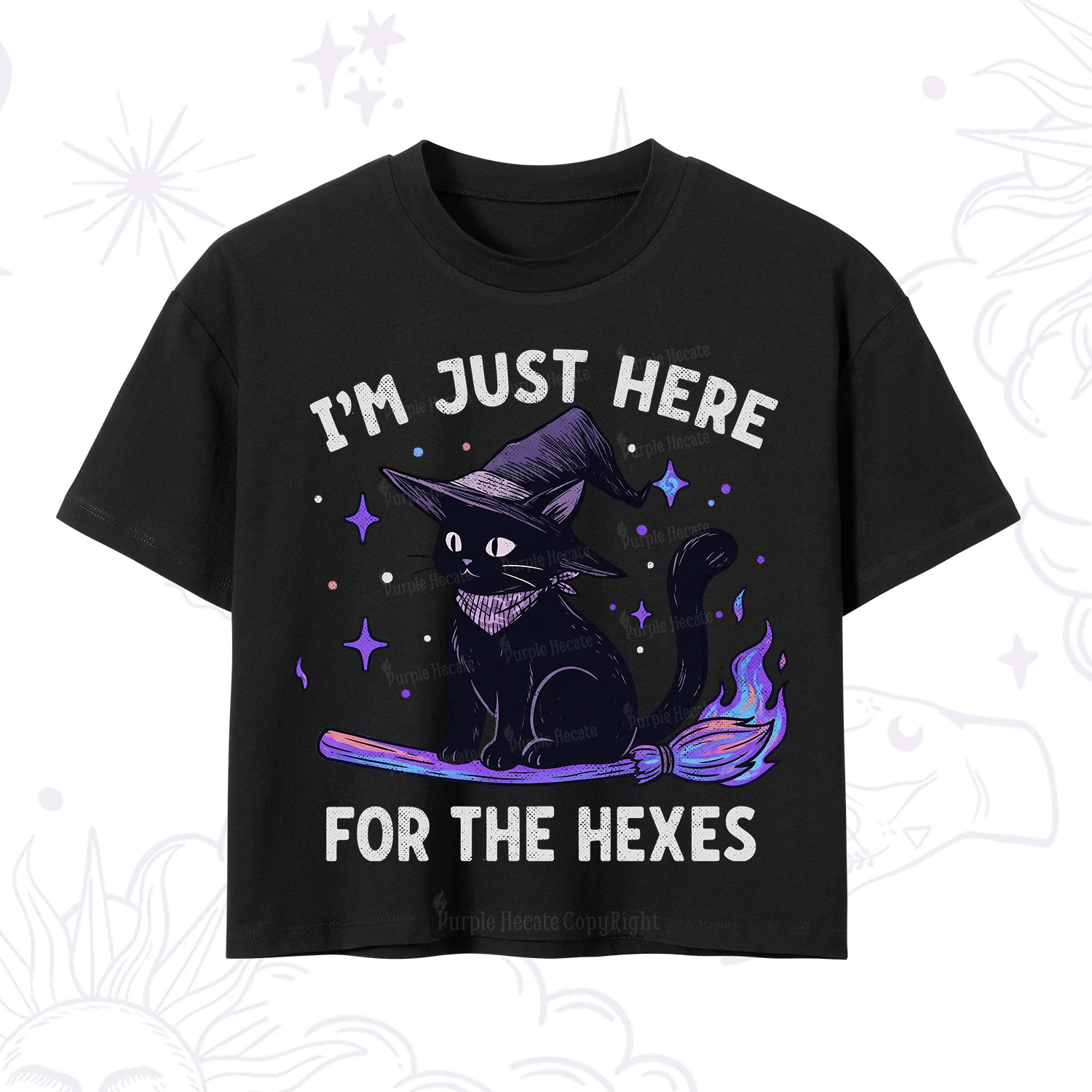 Purplehecate I'm Just Here for the Hexes Witch Cat Crop T-Shirt