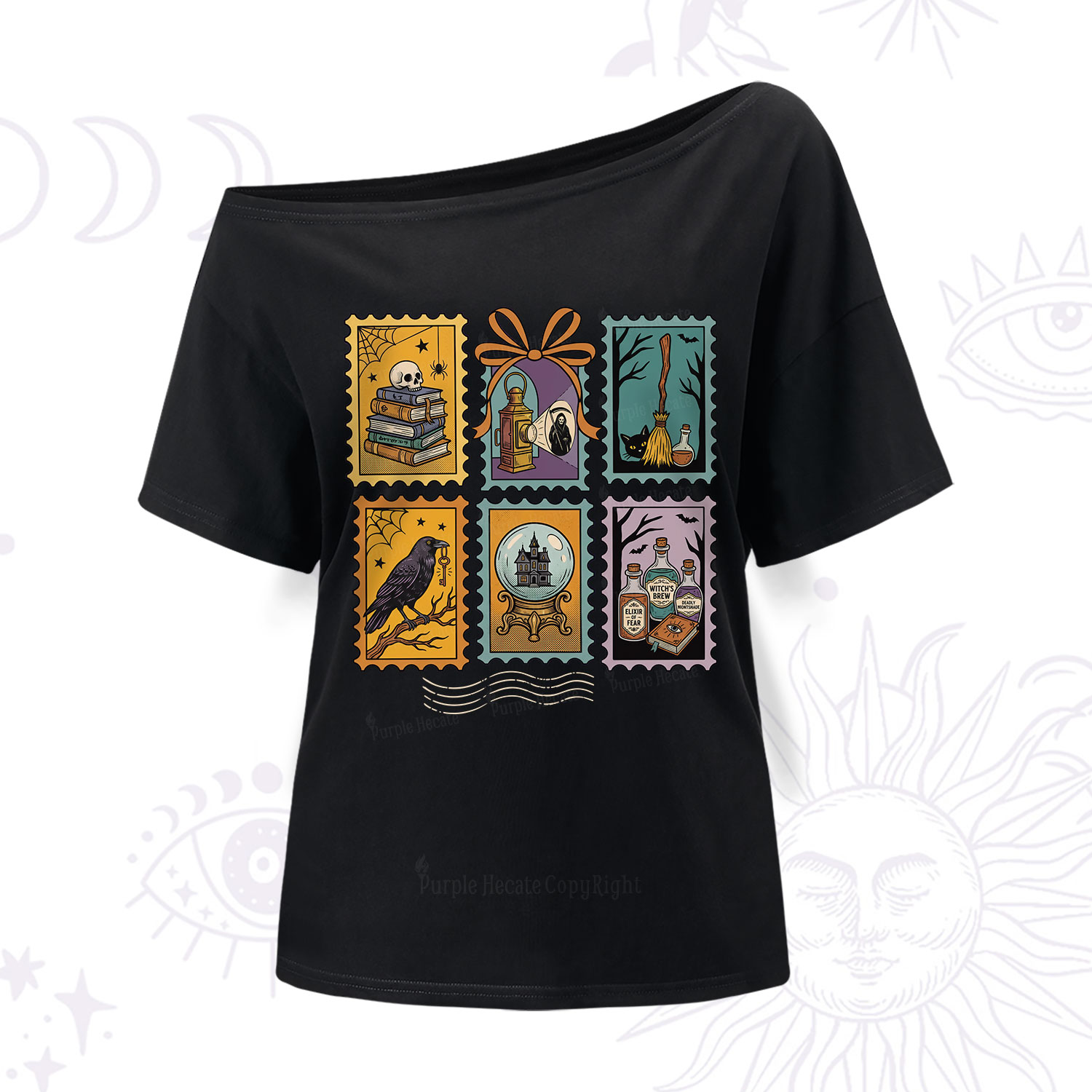 Purplehecate Halloween Witch Raven Castle Potions One Shoulder T-Shirt
