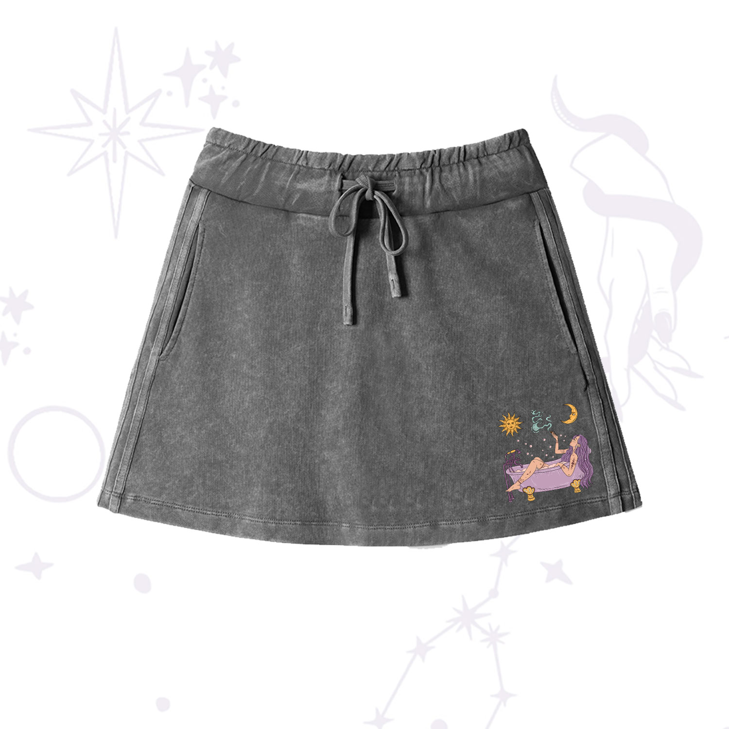 Purplehecate The High Priestess Washed Drawstring Mini Skirt