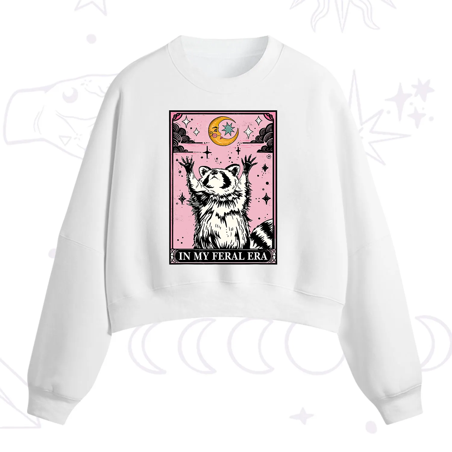 Purplehecate The In My Feral Era Tarot Raccoon Fleece Cropped Sweatshirt