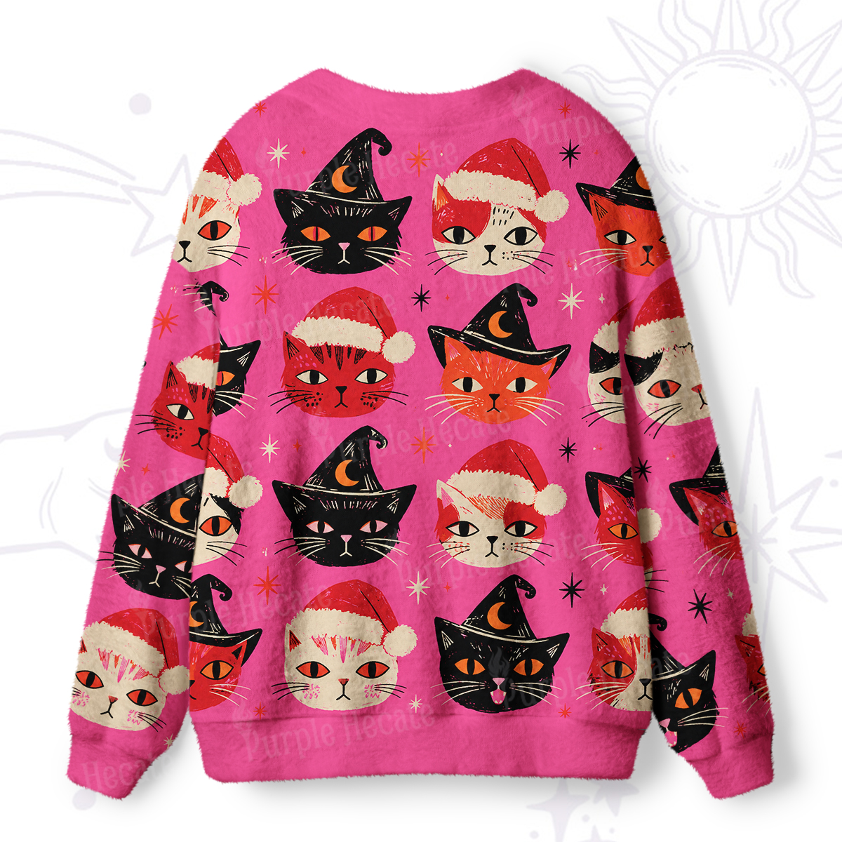 Purplehecate Witchy Christmas Cats Ugly Cardigan Sweaters