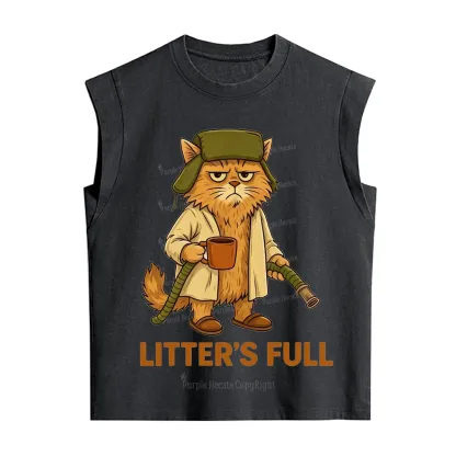 Purplehecate Litter's Full Funny Cat Vintage Washed Tank
