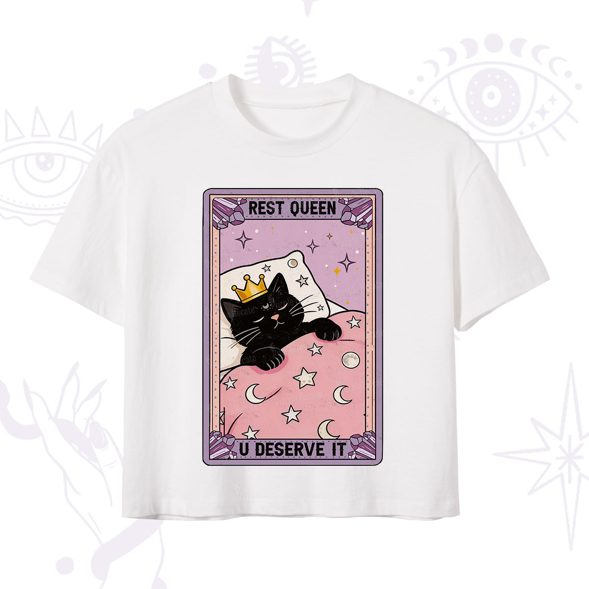 Purplehecate The Rest Queen Cat Tarot Crop T-Shirt