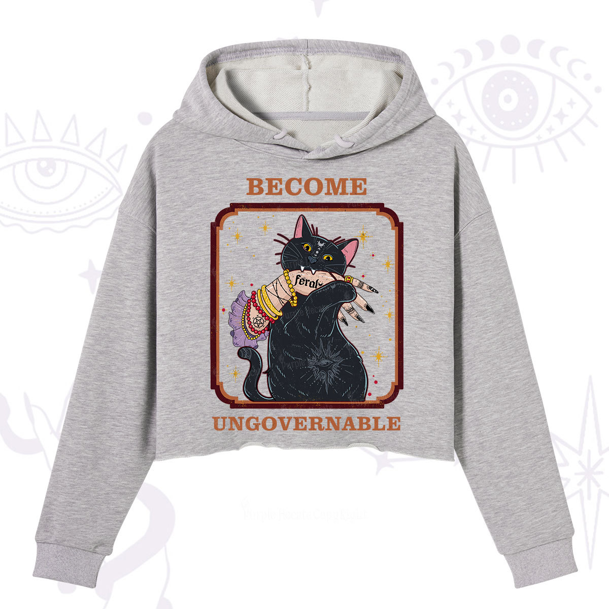 Purplehecate Become Ungovernable Cat Crop Hoodie