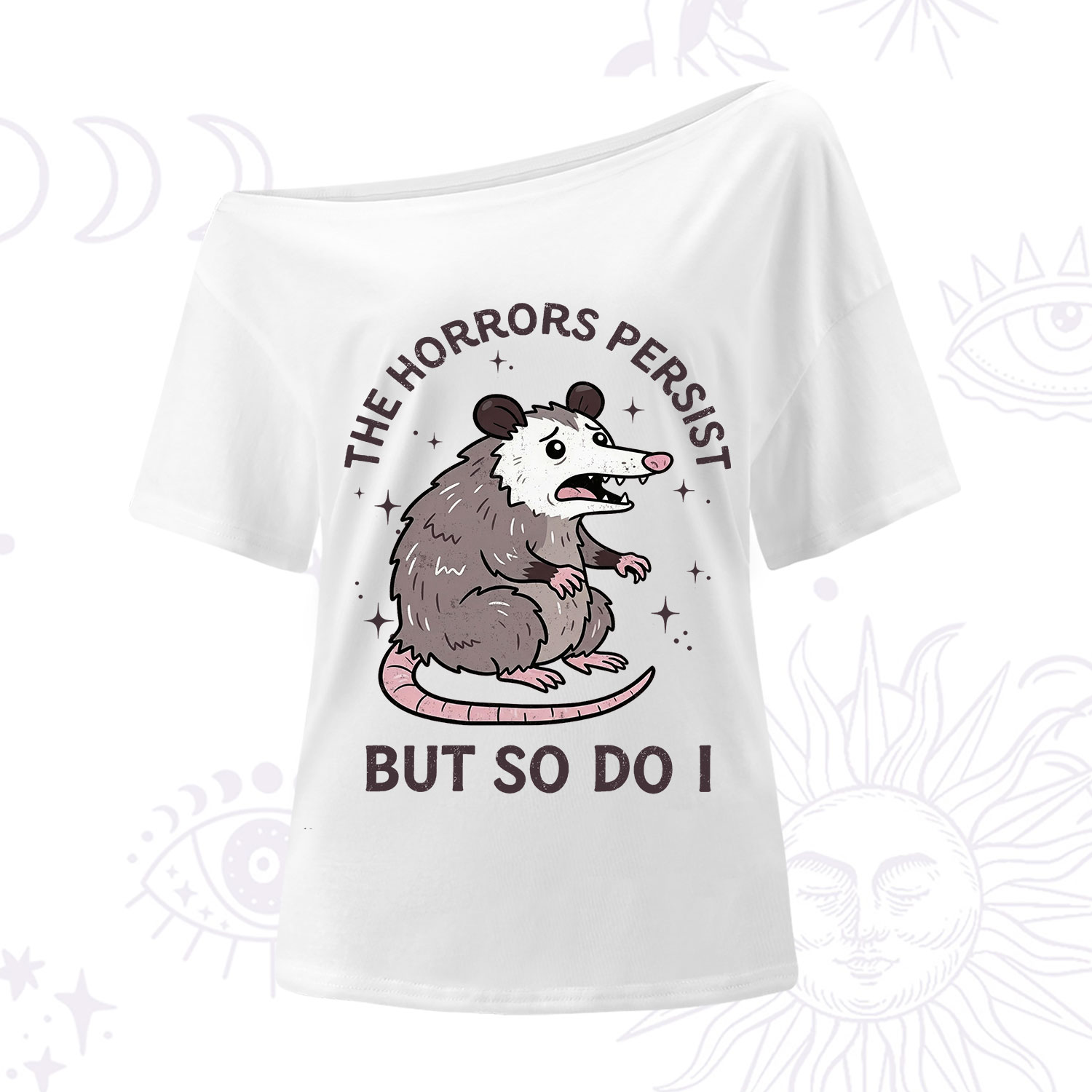 Purplehecate The Horrors Persist But So Do I Opossum One Shoulder T-Shirt