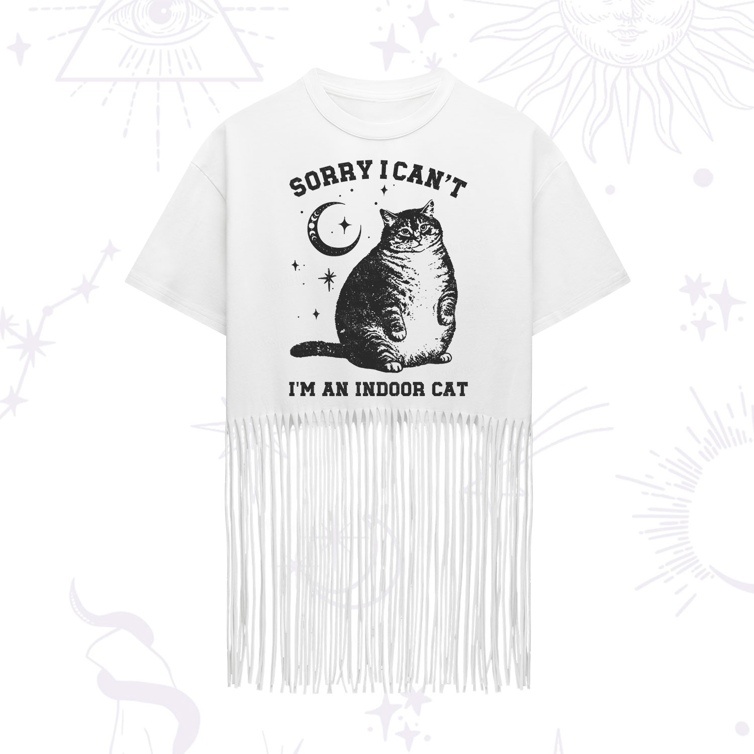 Purplehecate Sorry I Can't Go I'm an Indoor Cat Fringe Hem T-Shirt