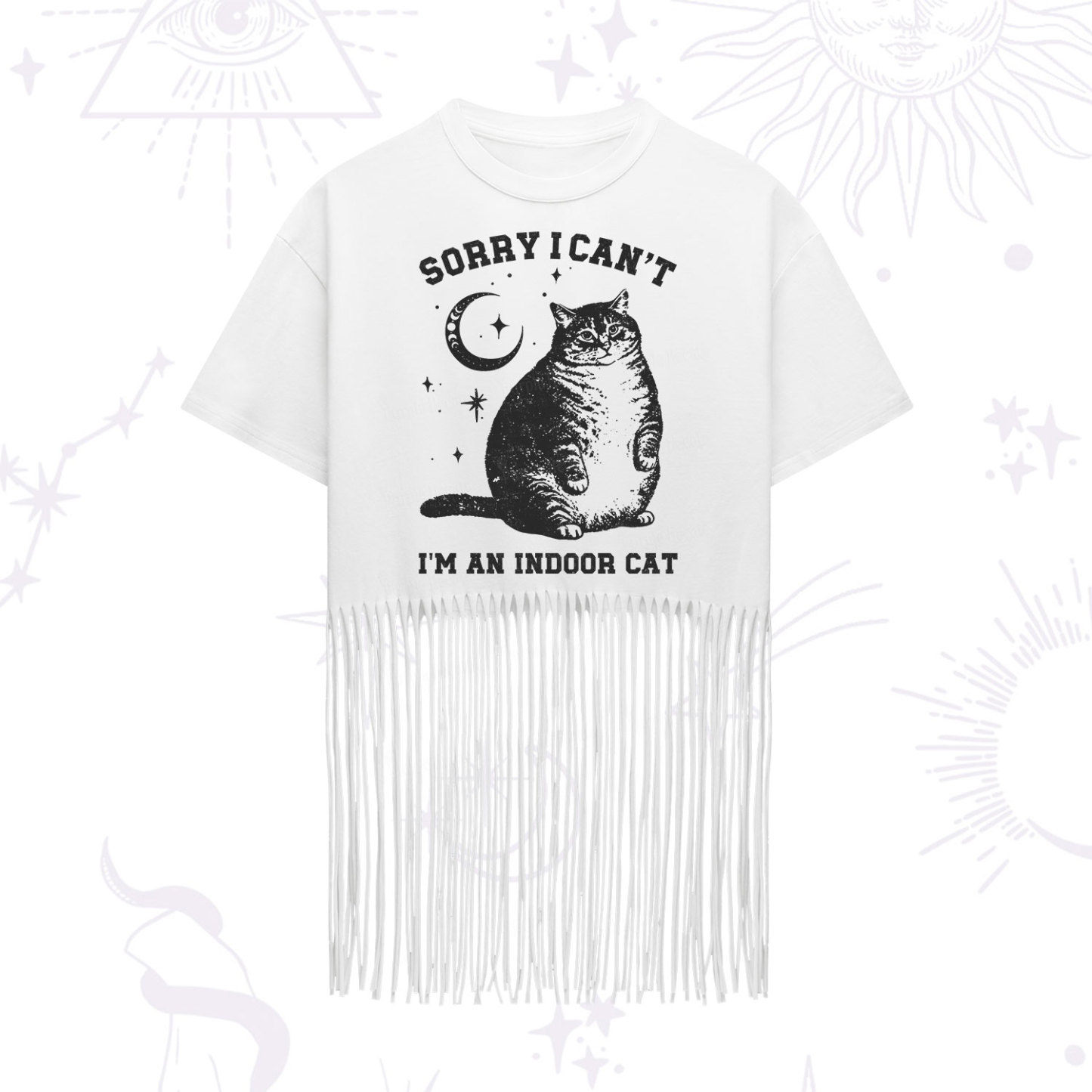 Purplehecate Sorry I Can't Go I'm an Indoor Cat Fringe Hem T-Shirt