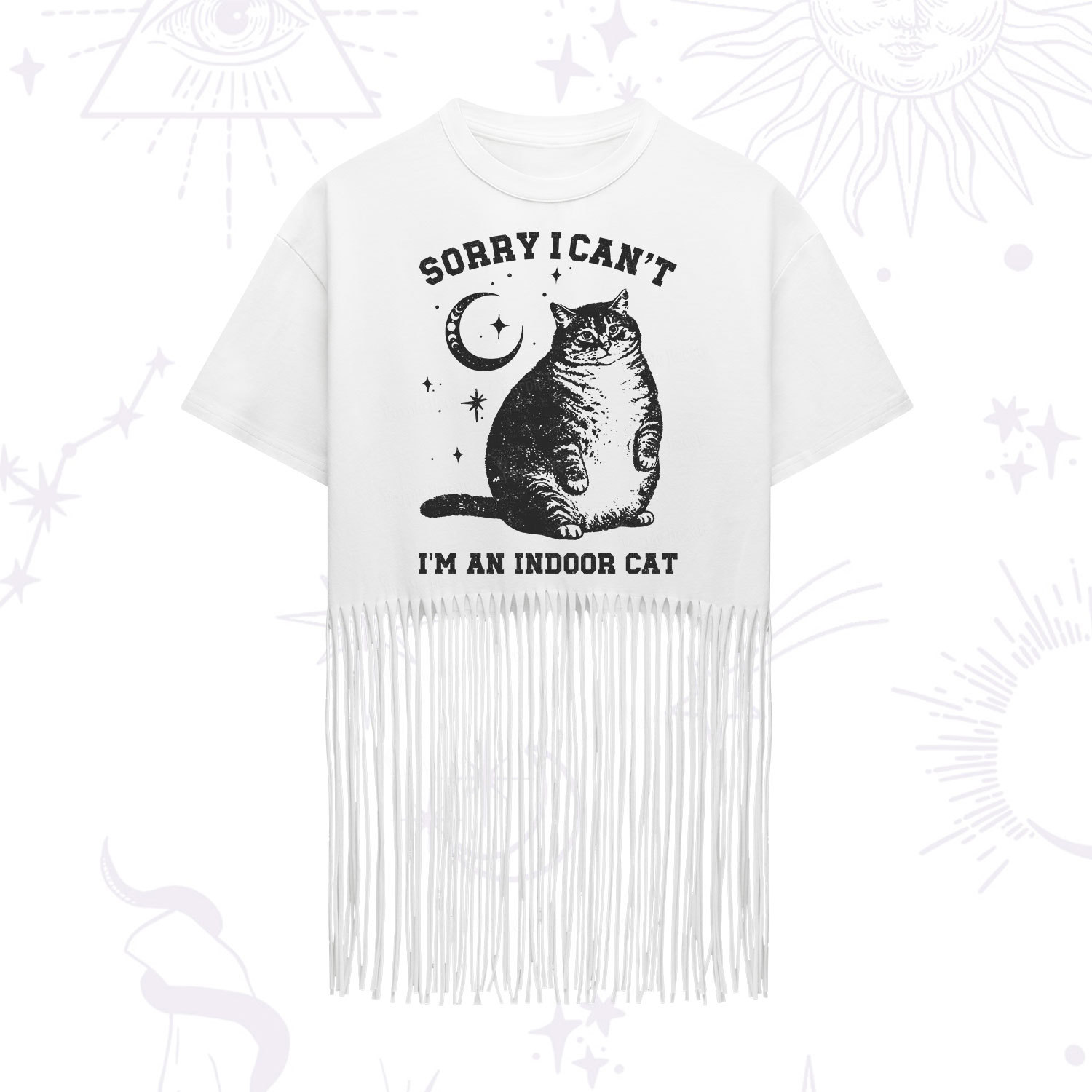 Purplehecate Sorry I Can't Go I'm an Indoor Cat Fringe Hem T-Shirt