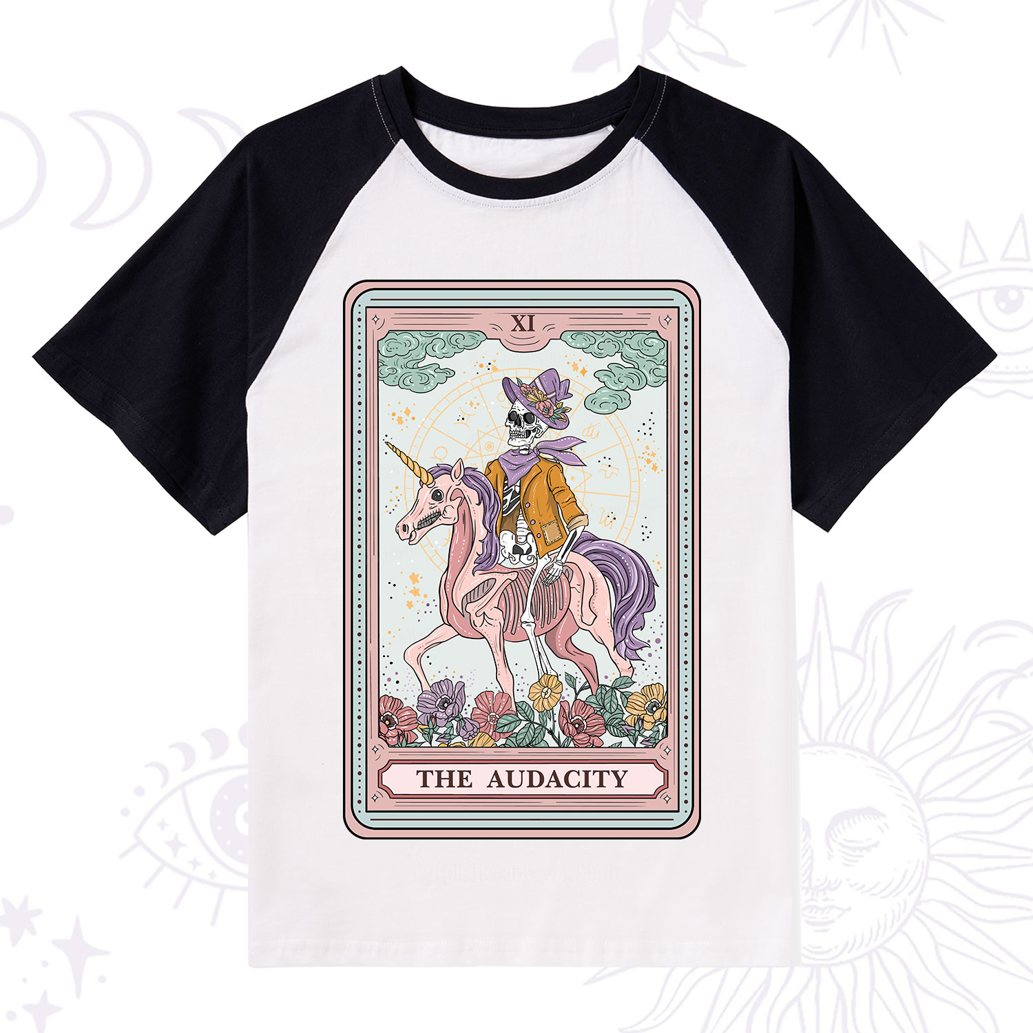 Purplehecate The Audacity Tarot Card Raglan Short Sleeve T‑Shirt