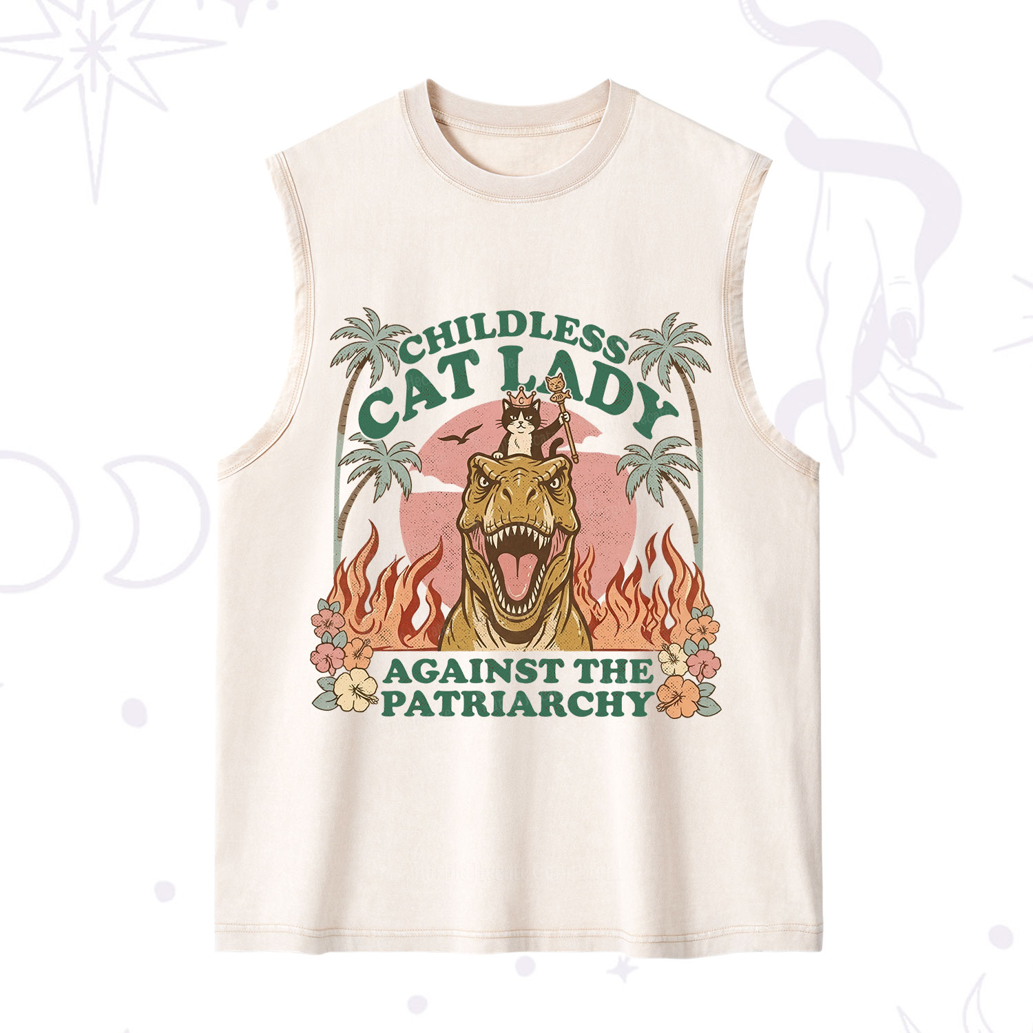 Purplehecate Childless Cat Lady Burn the Patriarchy Washed Tank