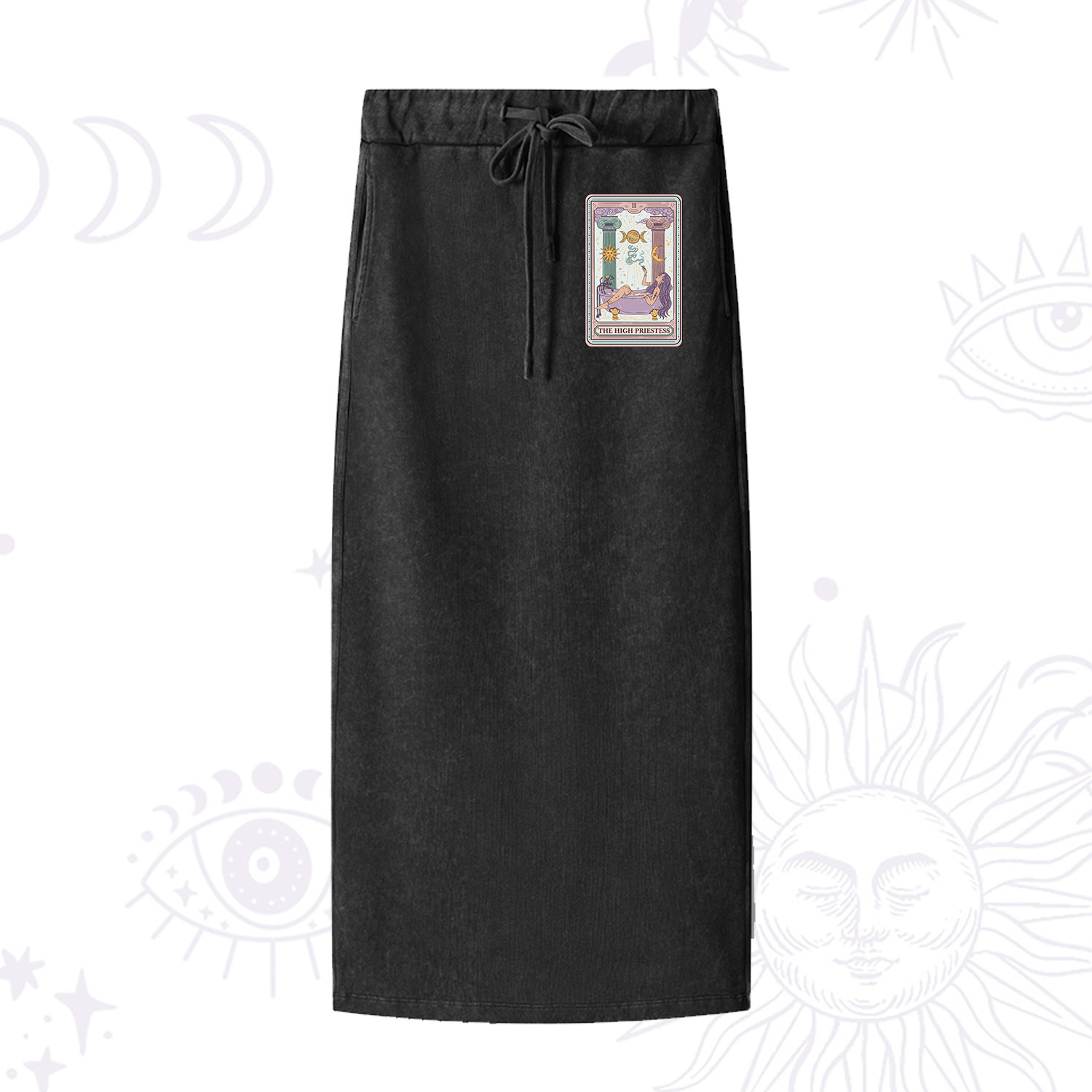 Purplehecate The High Priestess Tarot Washed Drawstring Long Skirt