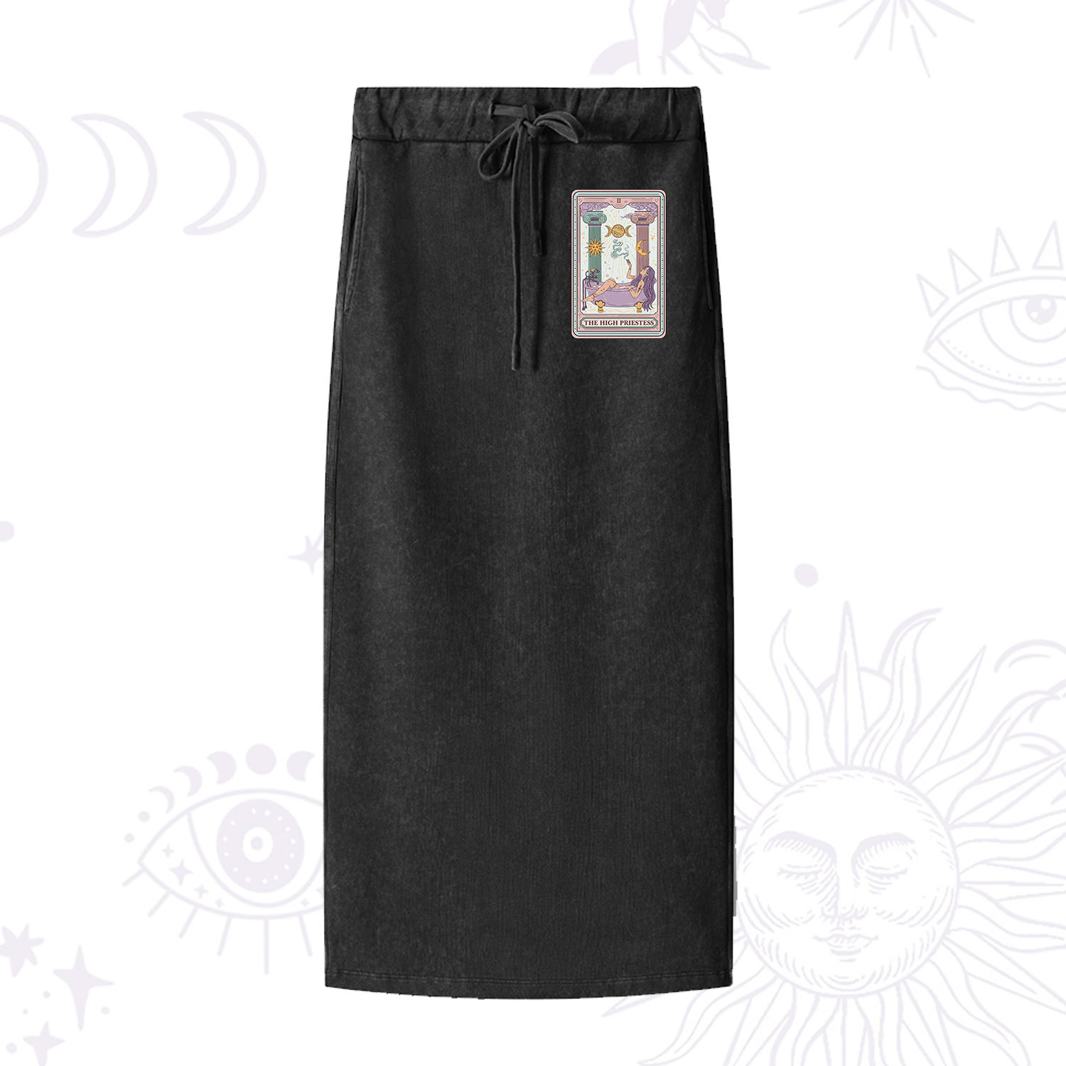 Purplehecate The High Priestess Tarot Washed Drawstring Long Skirt