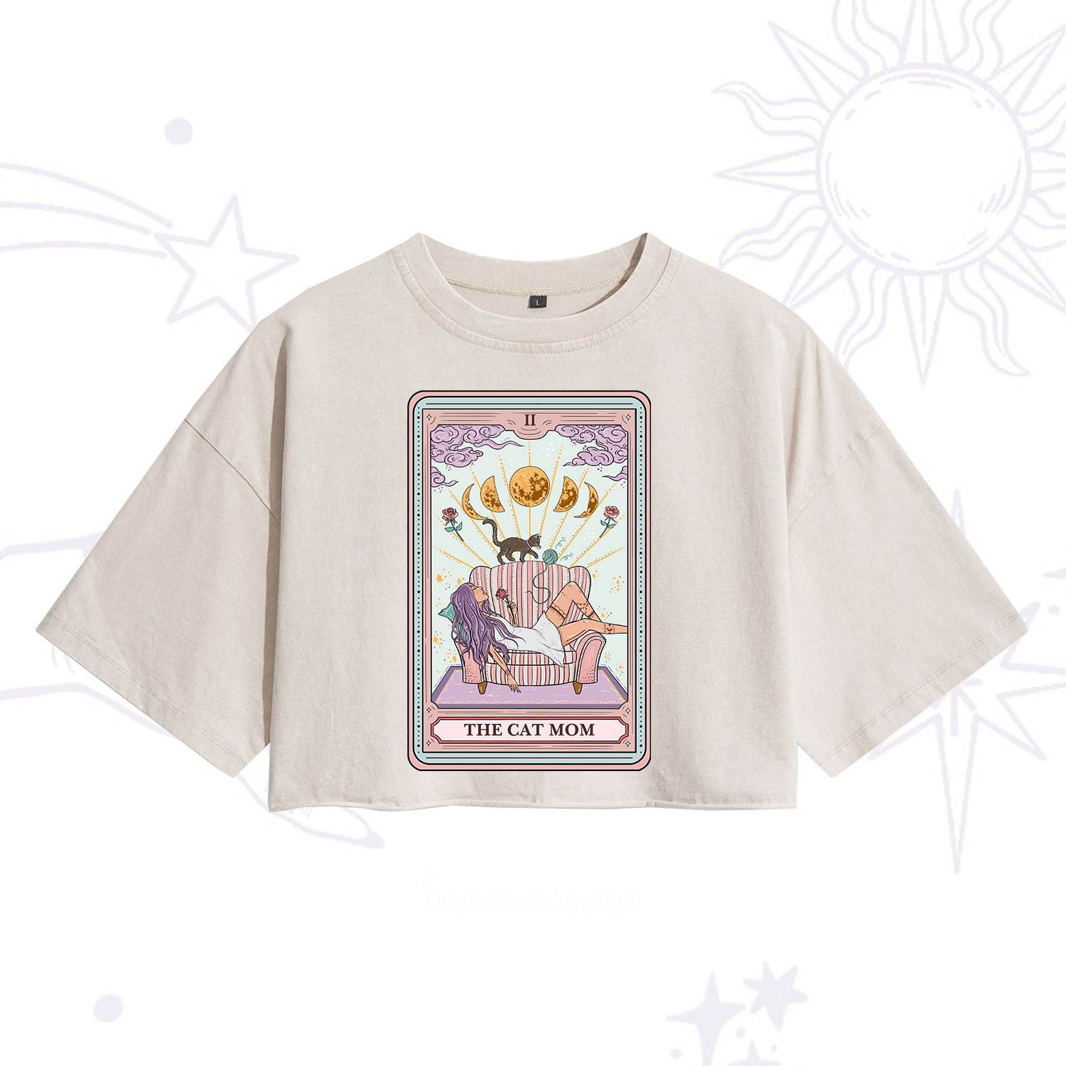 Purplehecate The Cat Mom Tarot Washed Cropped T-Shirt