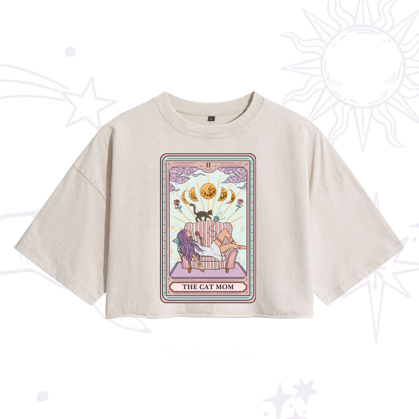 Purplehecate The Cat Mom Tarot Washed Cropped T-Shirt