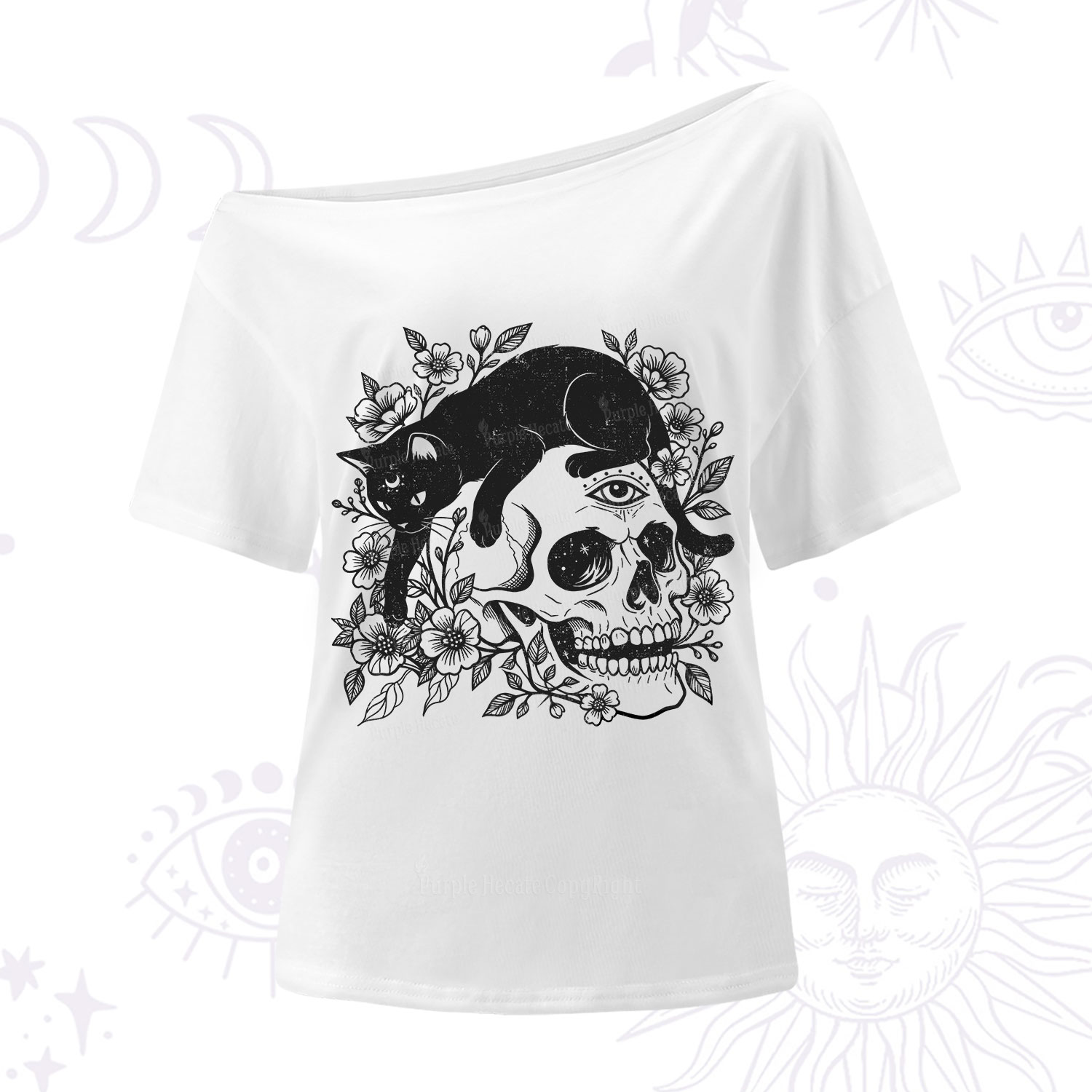 Purplehecate Black Cats In A Skull One Shoulder T-Shirt