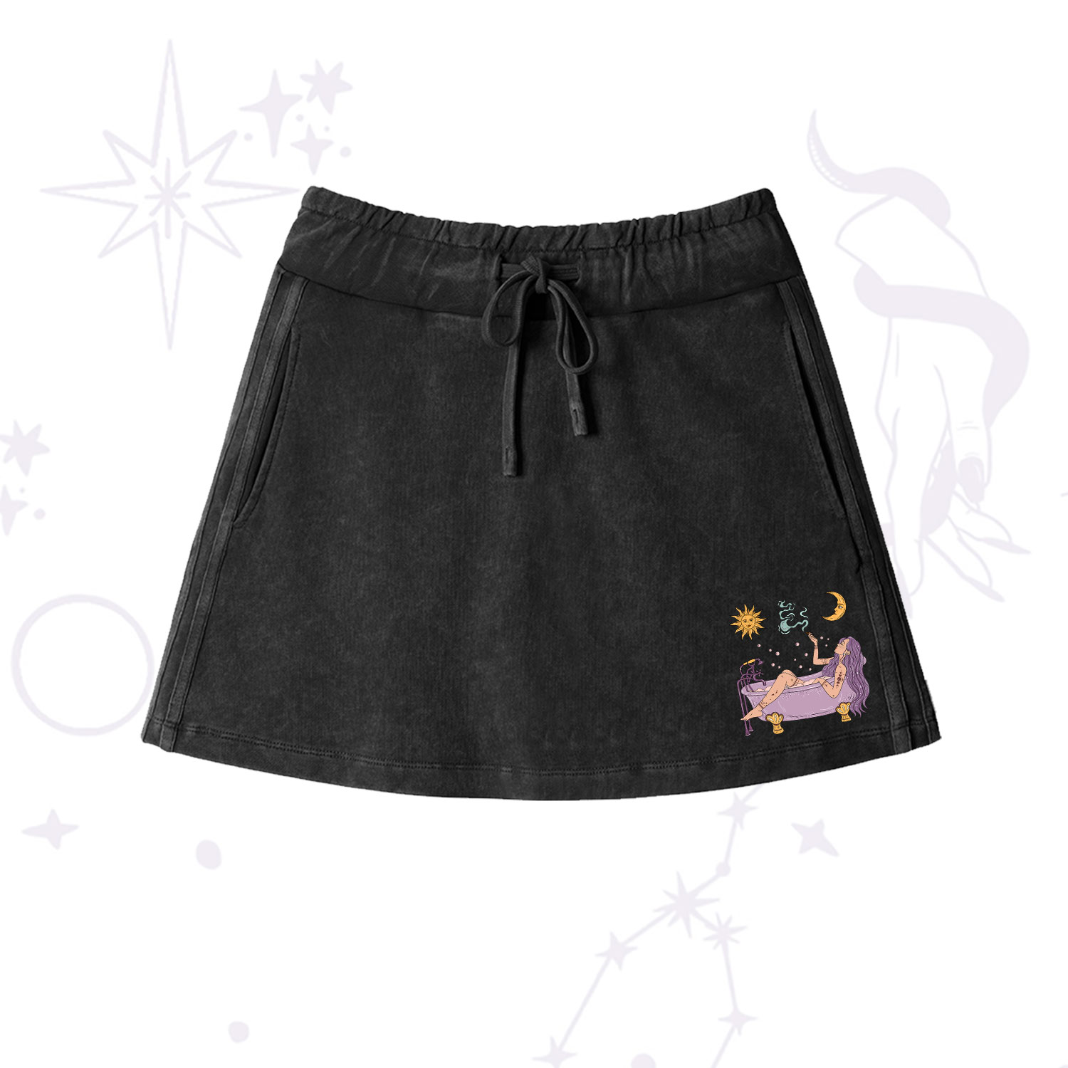Purplehecate The High Priestess Washed Drawstring Mini Skirt