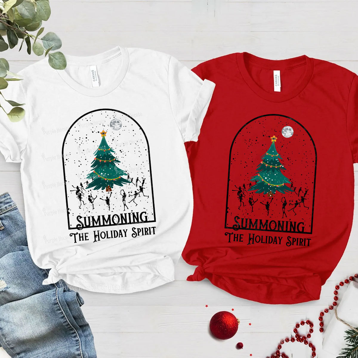 [Copy]Purplehecate Christmas Black Cat Couple T-Shirts