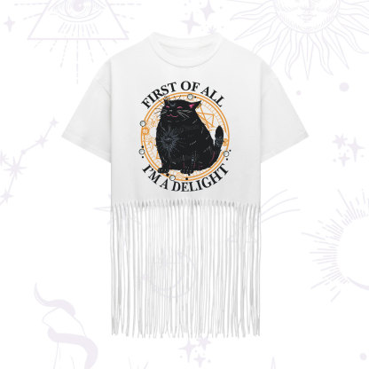 Purplehecate First Of All I'm A Delight Cat Fringe Hem T-Shirt