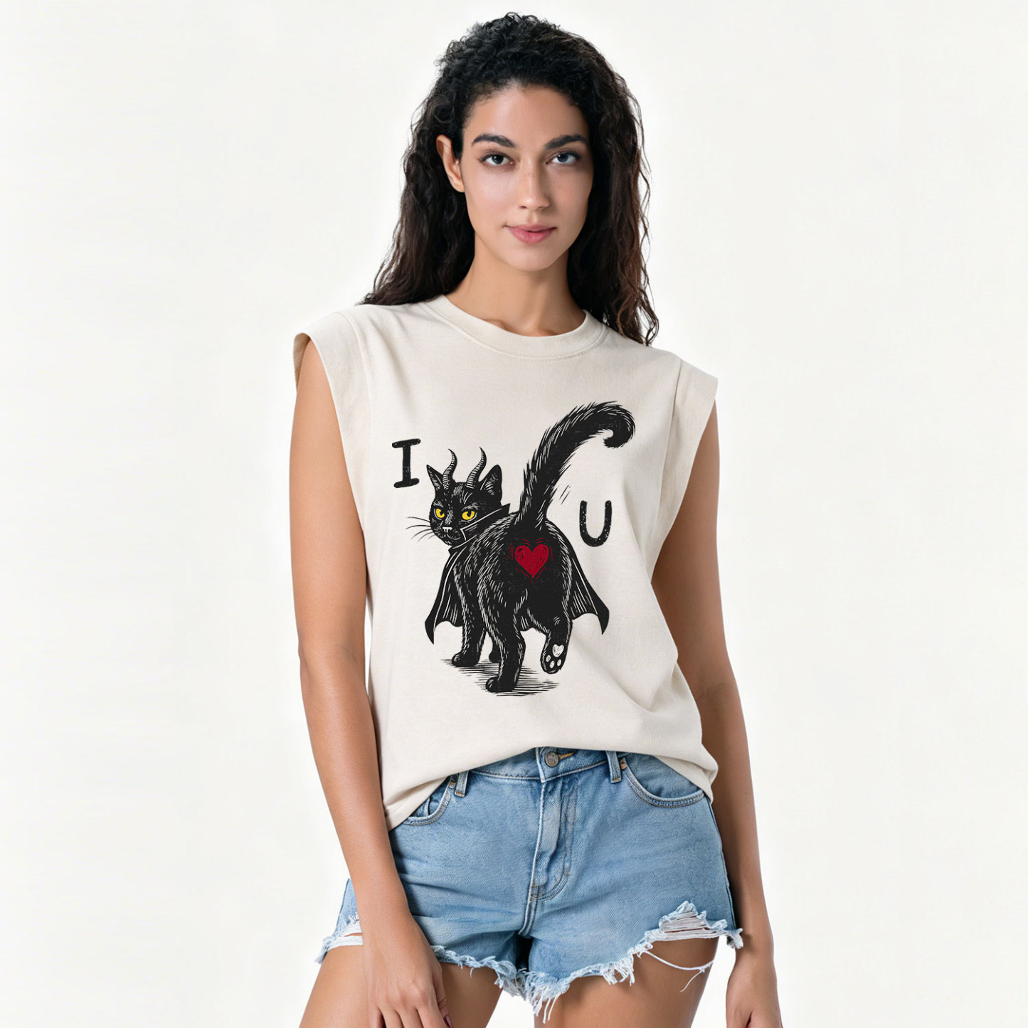 Purplehecate Bad Bad Evil Cat Vintage Washed Tank