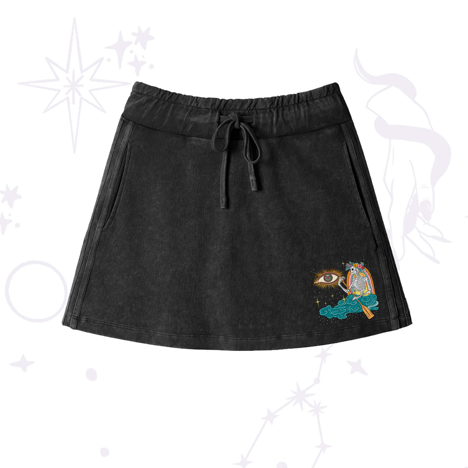 Purplehecate The Audacity Tarot Washed Drawstring Mini Skirt