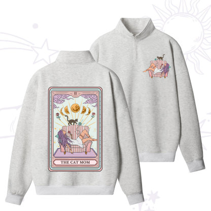 Purplehecate The Cat Mom Tarot Quarter Zip Fleece Sweatshirt