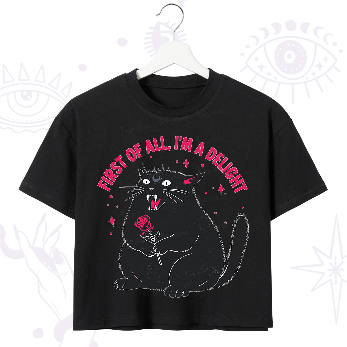 Purplehecate First Of All I'm A Delight Cat Crop T-Shirt