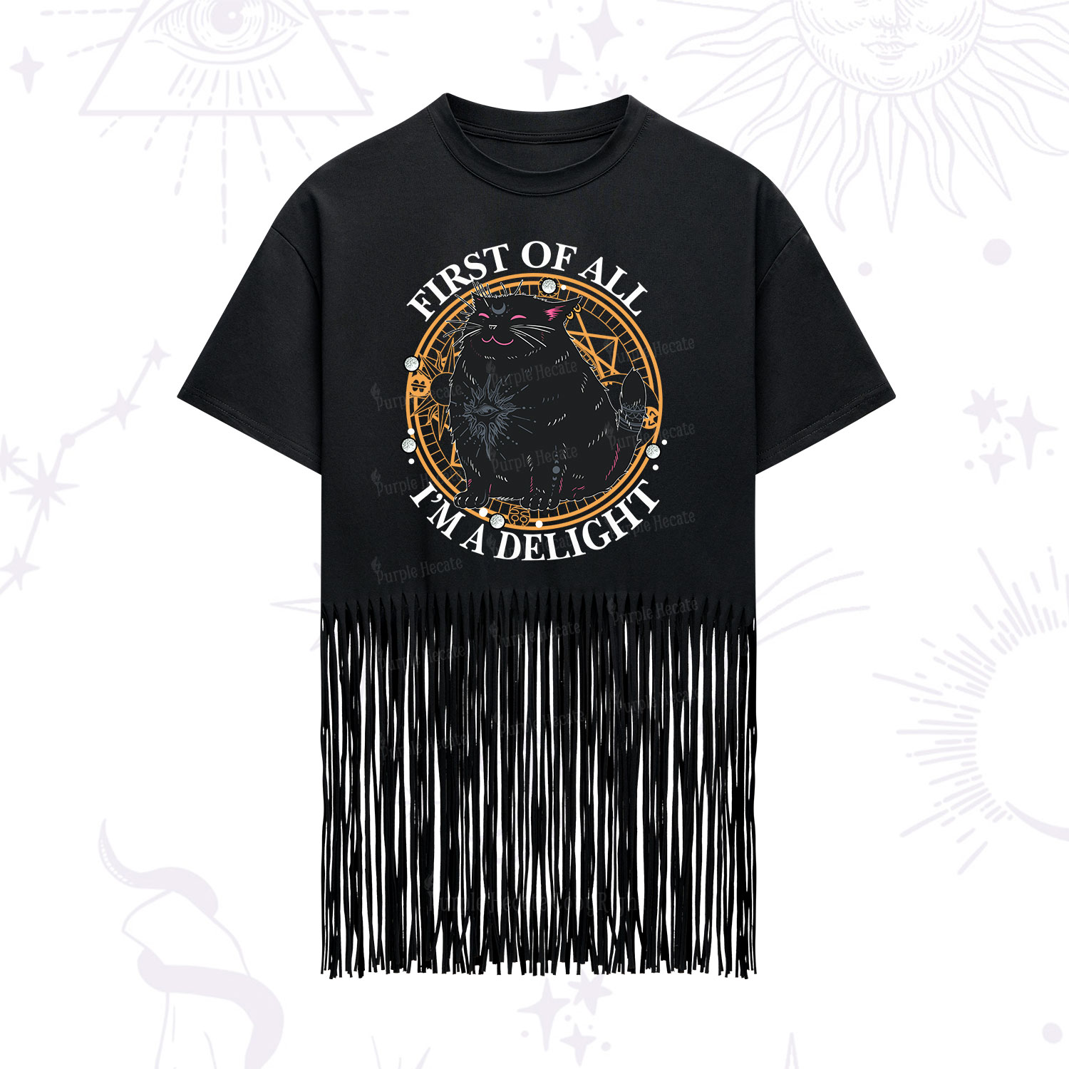 Purplehecate First Of All I'm A Delight Cat Fringe Hem T-Shirt