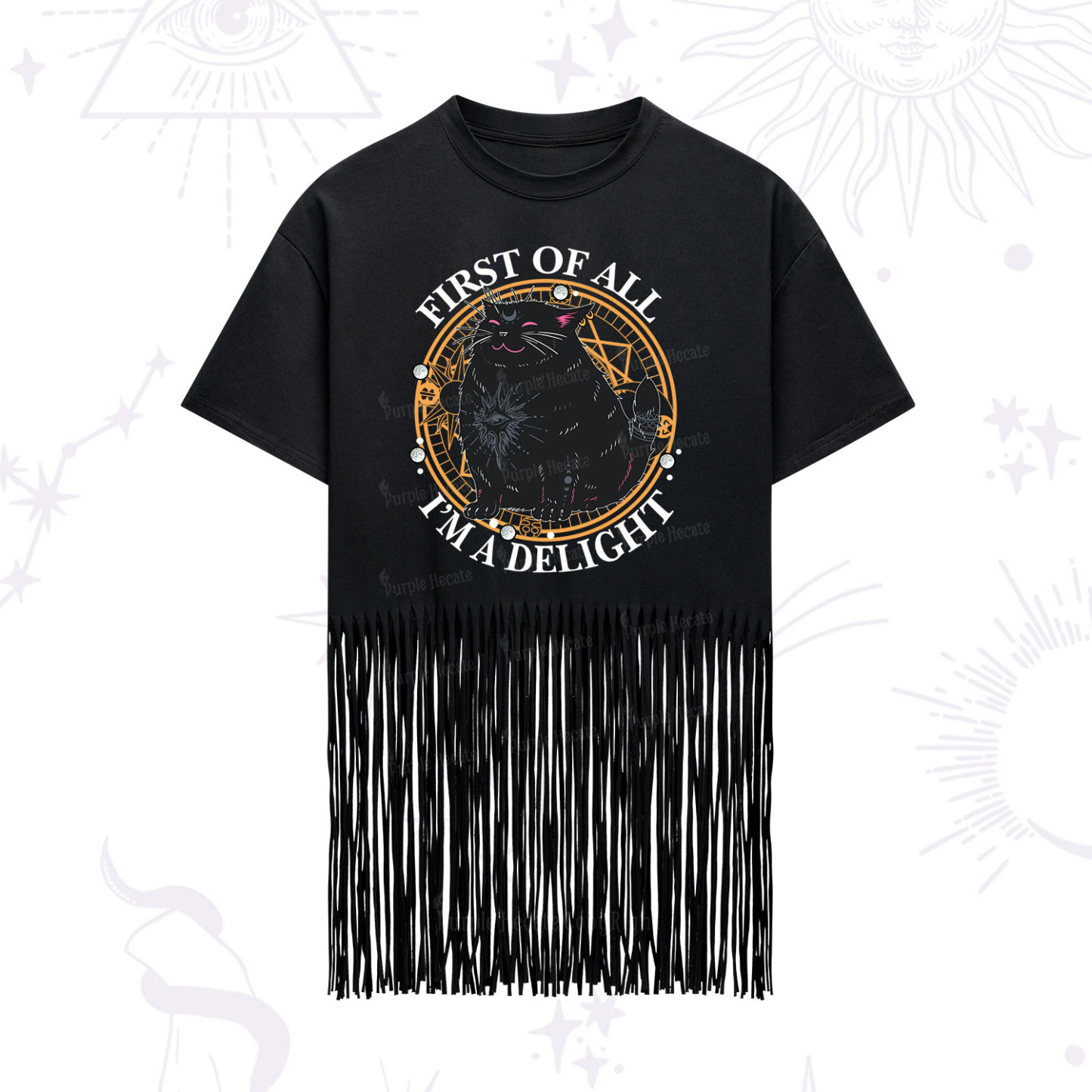 Purplehecate First Of All I'm A Delight Cat Fringe Hem T-Shirt