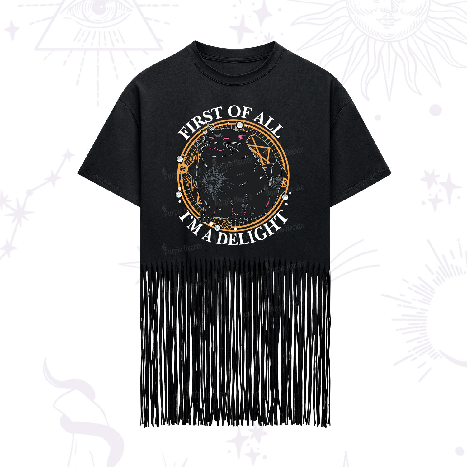 Purplehecate First Of All I'm A Delight Cat Fringe Hem T-Shirt