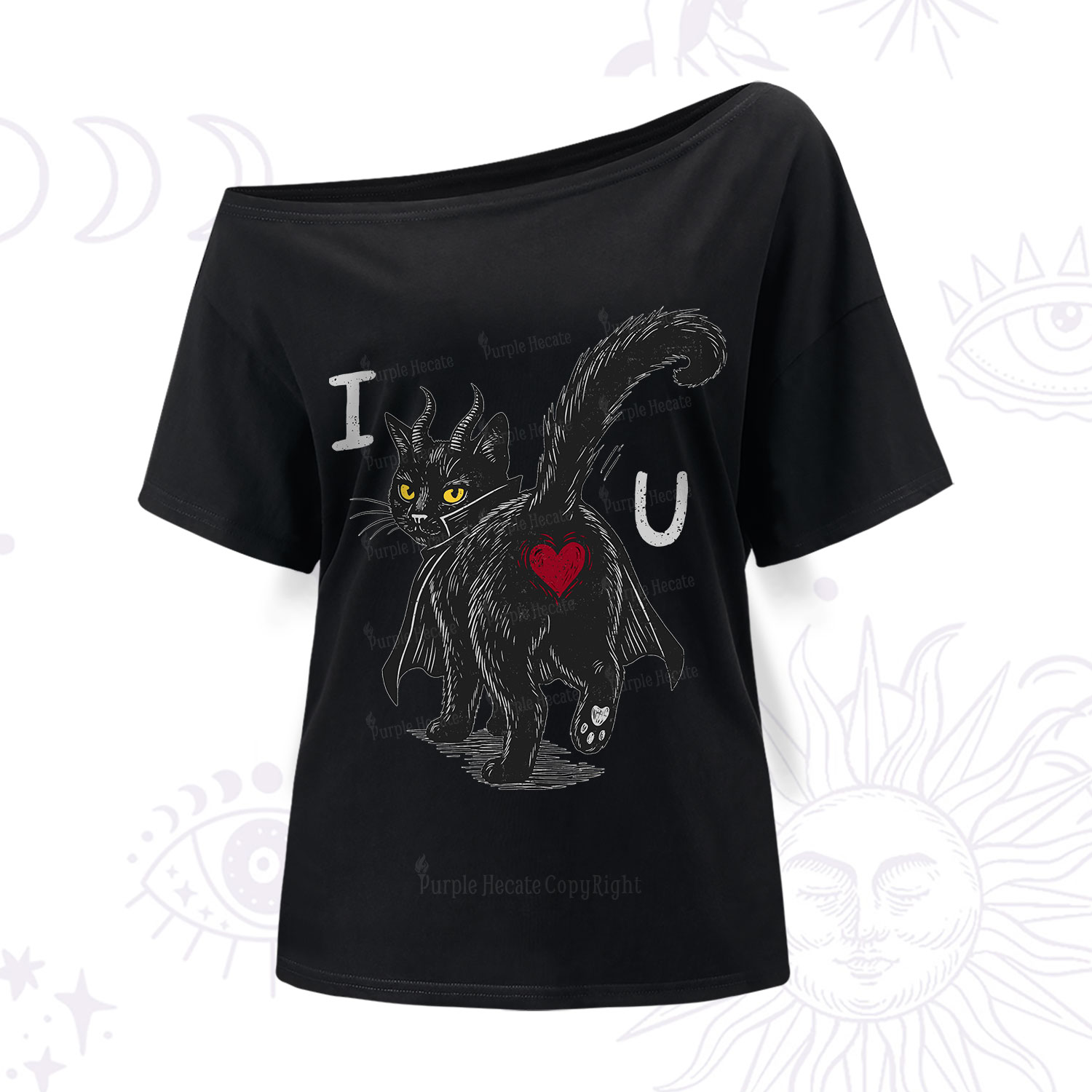 Purplehecate Bad Bad Evil Cat One Shoulder T-Shirt