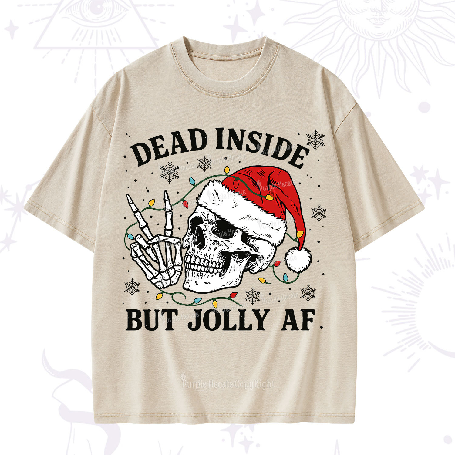 Purplehecate Dead Inside But Jolly AF Christmas Washed T-Shirt