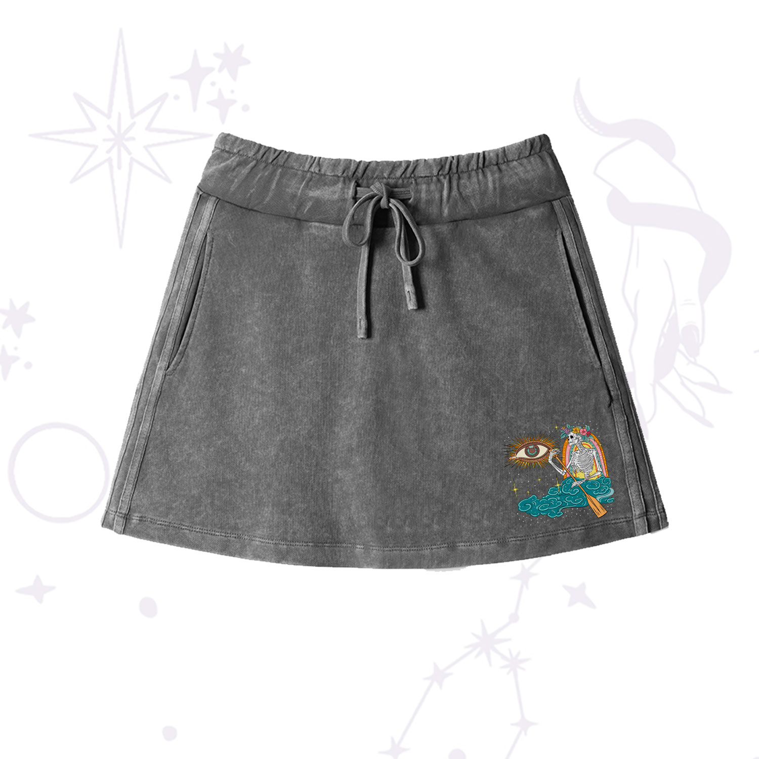 Purplehecate The Audacity Tarot Washed Drawstring Mini Skirt