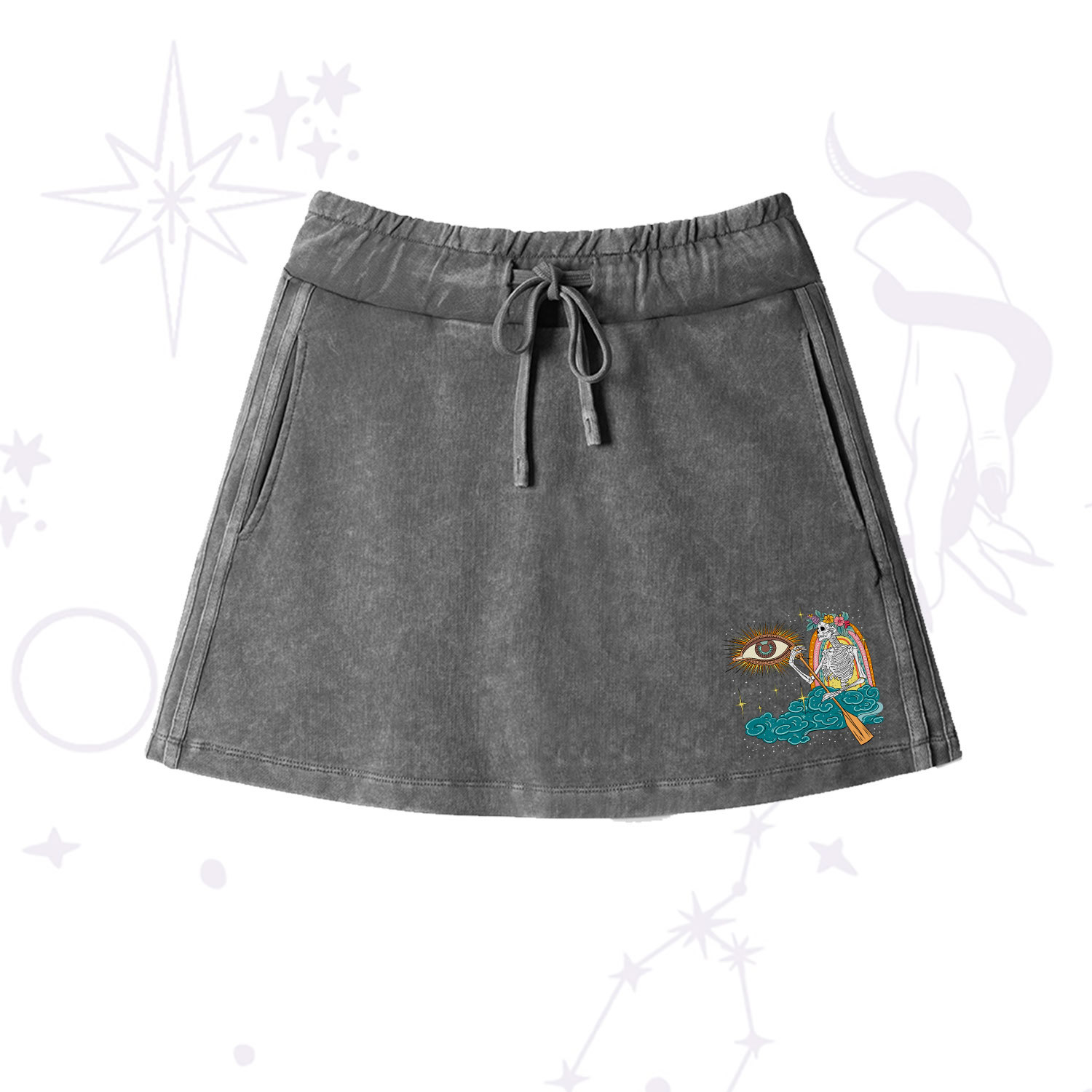 Purplehecate The Audacity Tarot Washed Drawstring Mini Skirt