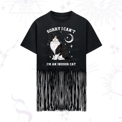 Purplehecate Sorry I Can't Go I'm an Indoor Cat Fringe Hem T-Shirt