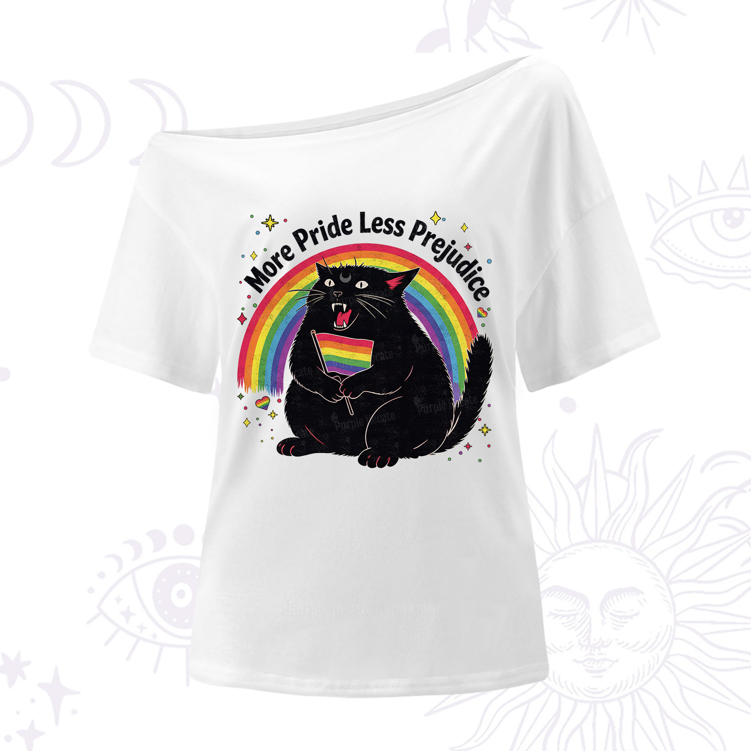 Purplehecate More Pride Less Prejudice Cat One Shoulder T-Shirt