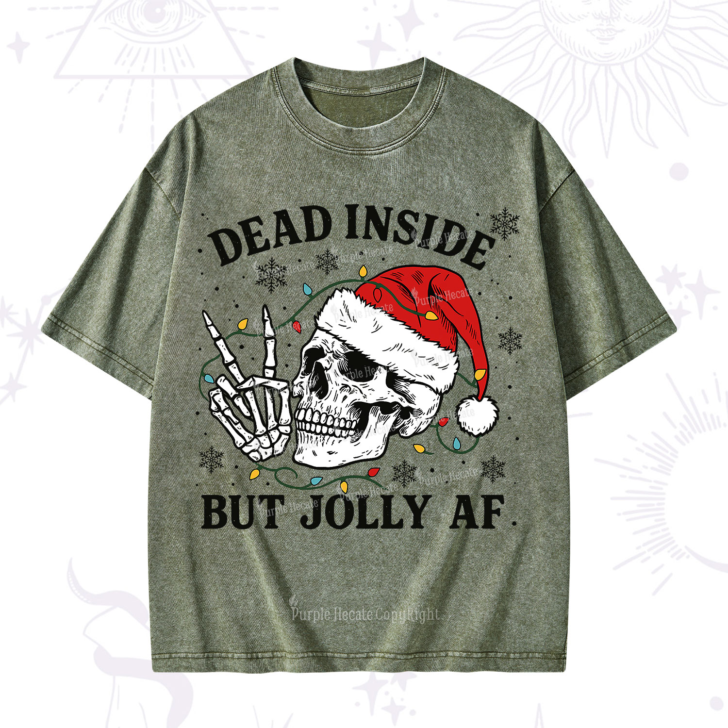 Purplehecate Dead Inside But Jolly AF Christmas Washed T-Shirt
